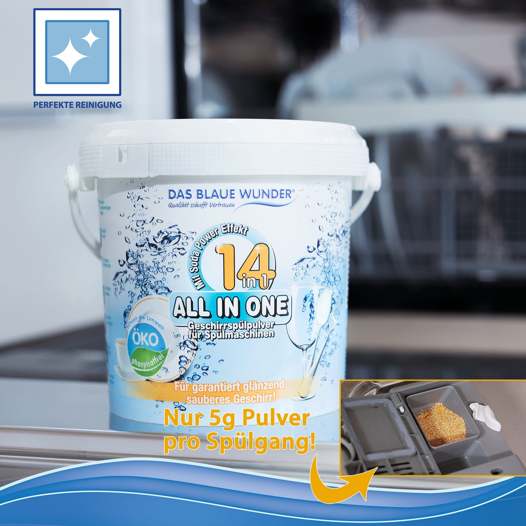 Das Blaue Wunder® 14in1 Geschirrspülpulver phosphatfrei Spülmaschinenpulver All (1.000 One in g)