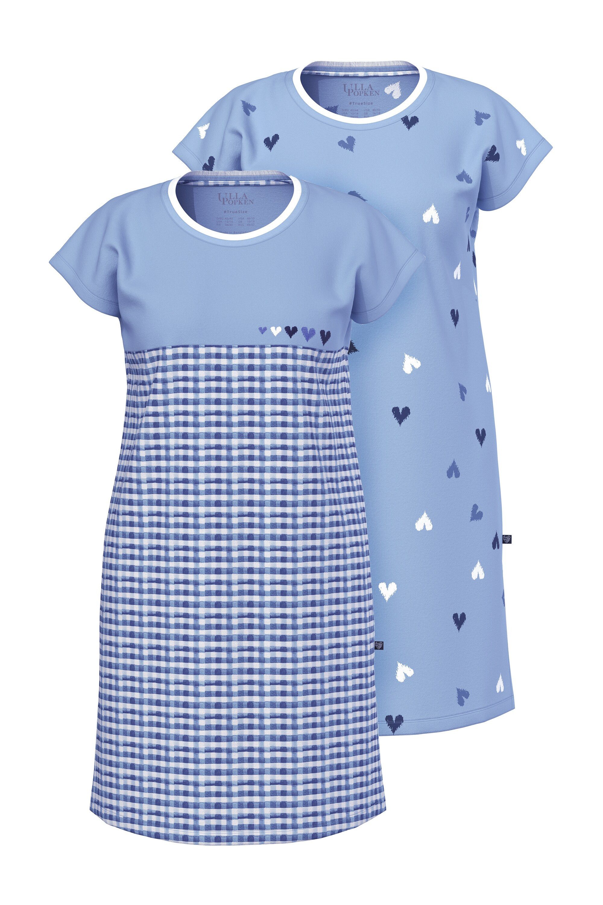 Ulla Popken Bigshirt Bigshirts 2er-Pack Karo/Herzen Rundhals Halbarm günstig online kaufen