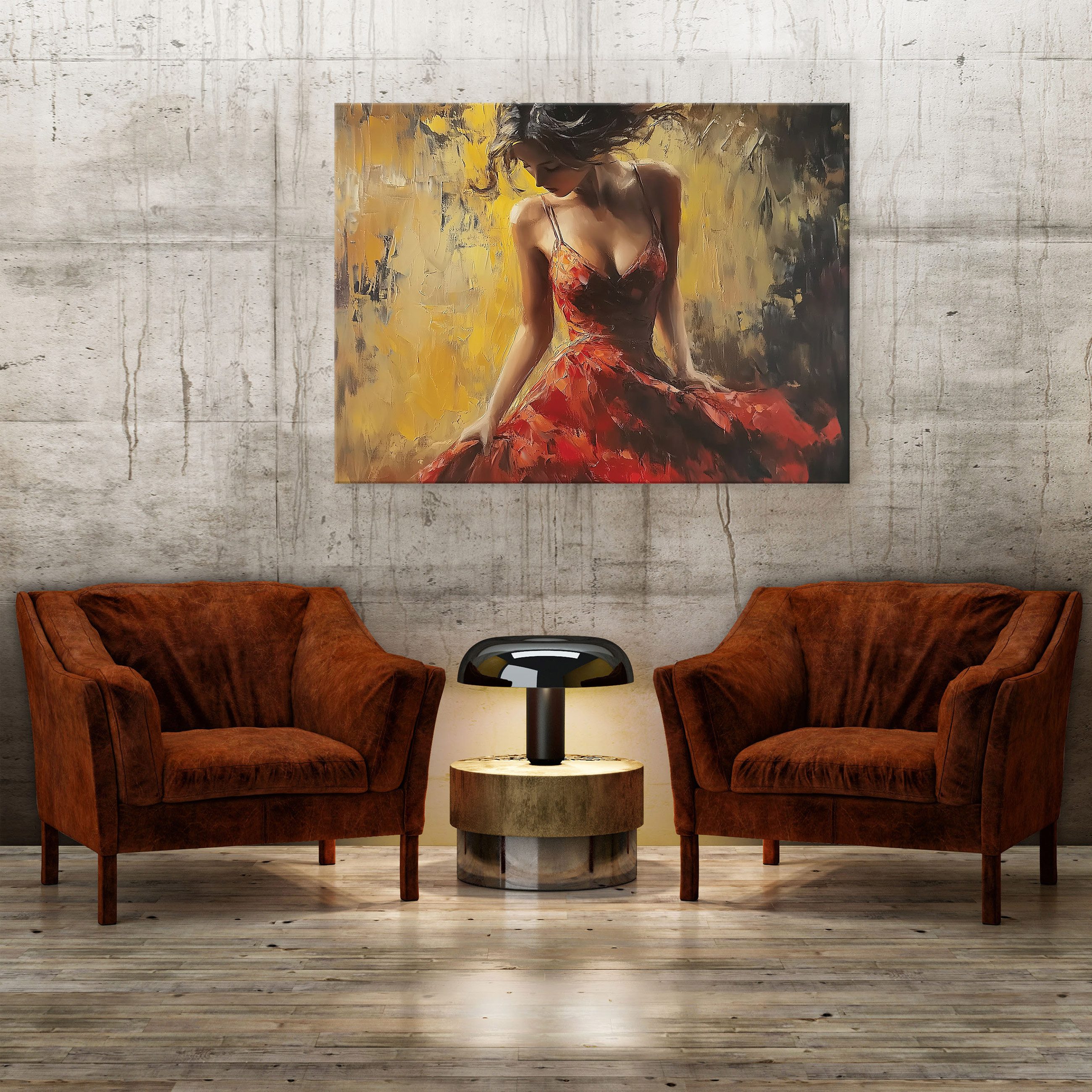 Wallarena Leinwandbild Frau Kleid Rot Gold Wandbilder Wand Deko XXL Bilder, günstig online kaufen