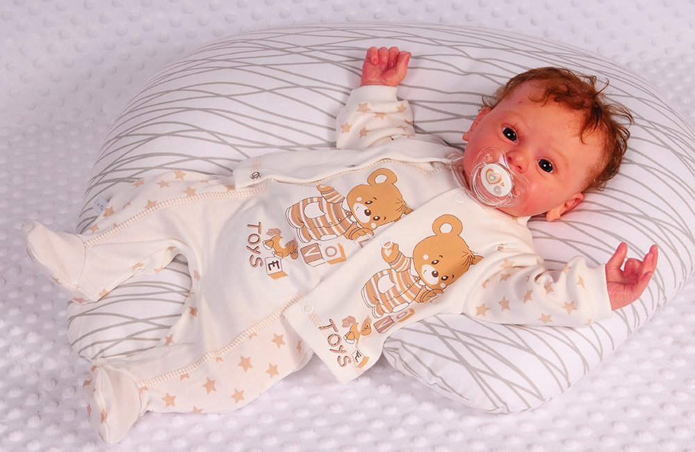 La Bortini Strampler Baby Anzug Stramplerhose Hemdchen Mütze Erstlingsanzug in Creme aus reiner Baumwolle, mit Sternen, 44 50 56 62 68 74