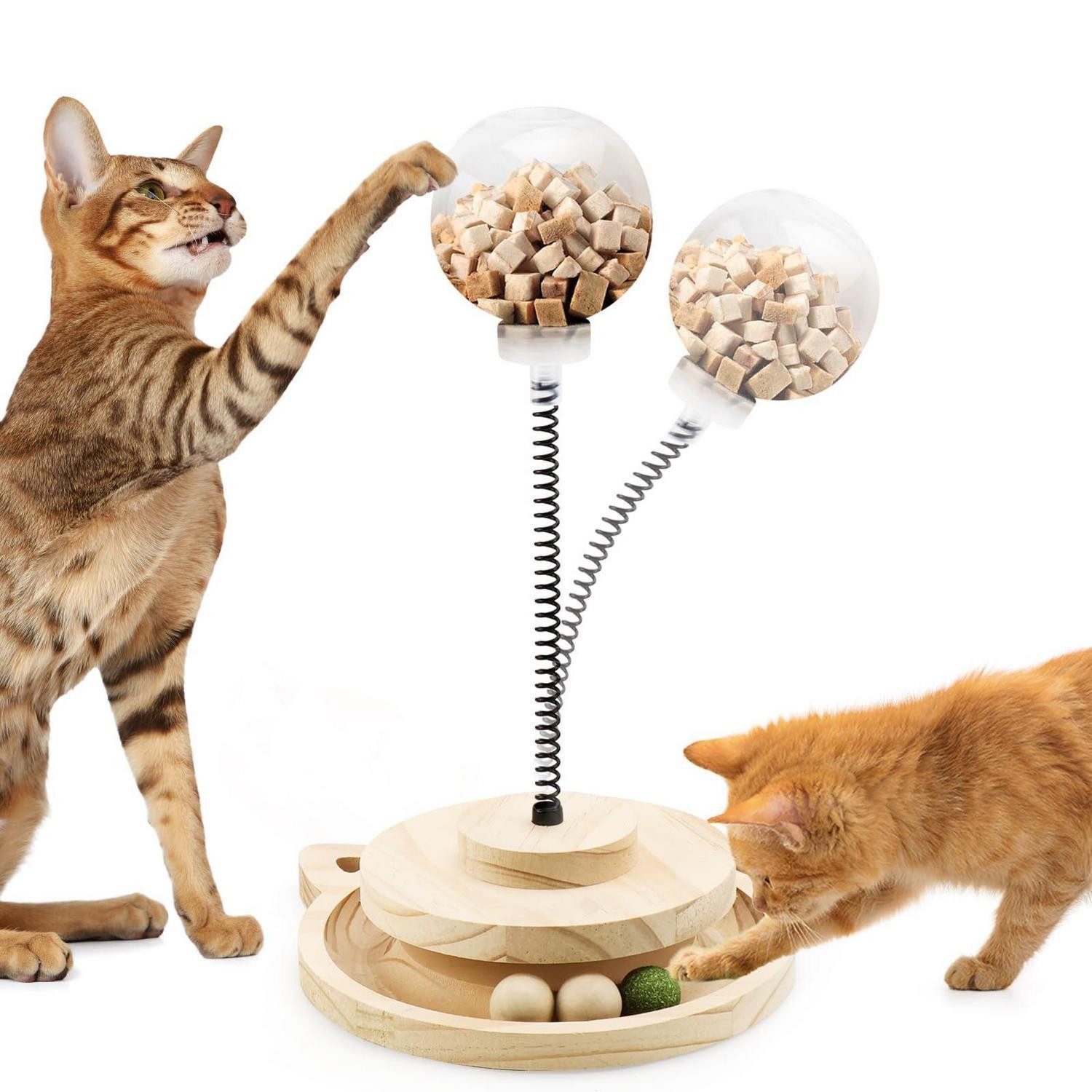 LuxusKollektion Tier-Beschäftigungsspielzeug Katzen Intelligenzspielzeug mit Futterkugeln, Holz