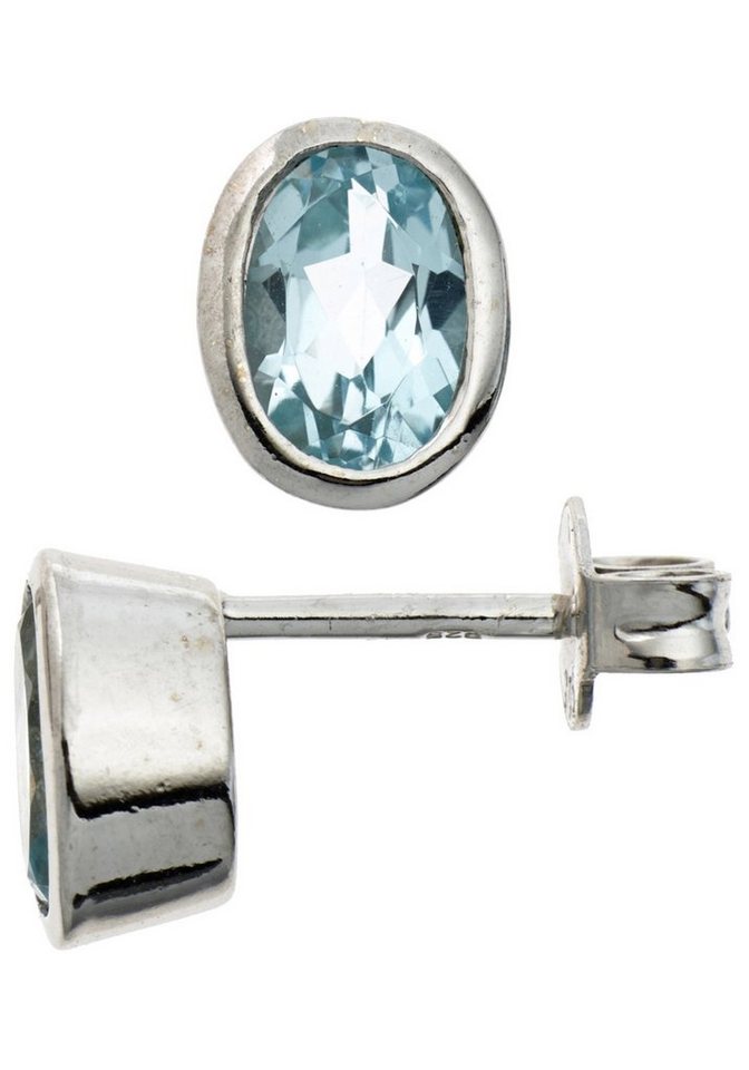 JOBO Paar Ohrstecker, oval 925 Silber mit Blautopas | Ohrhänger