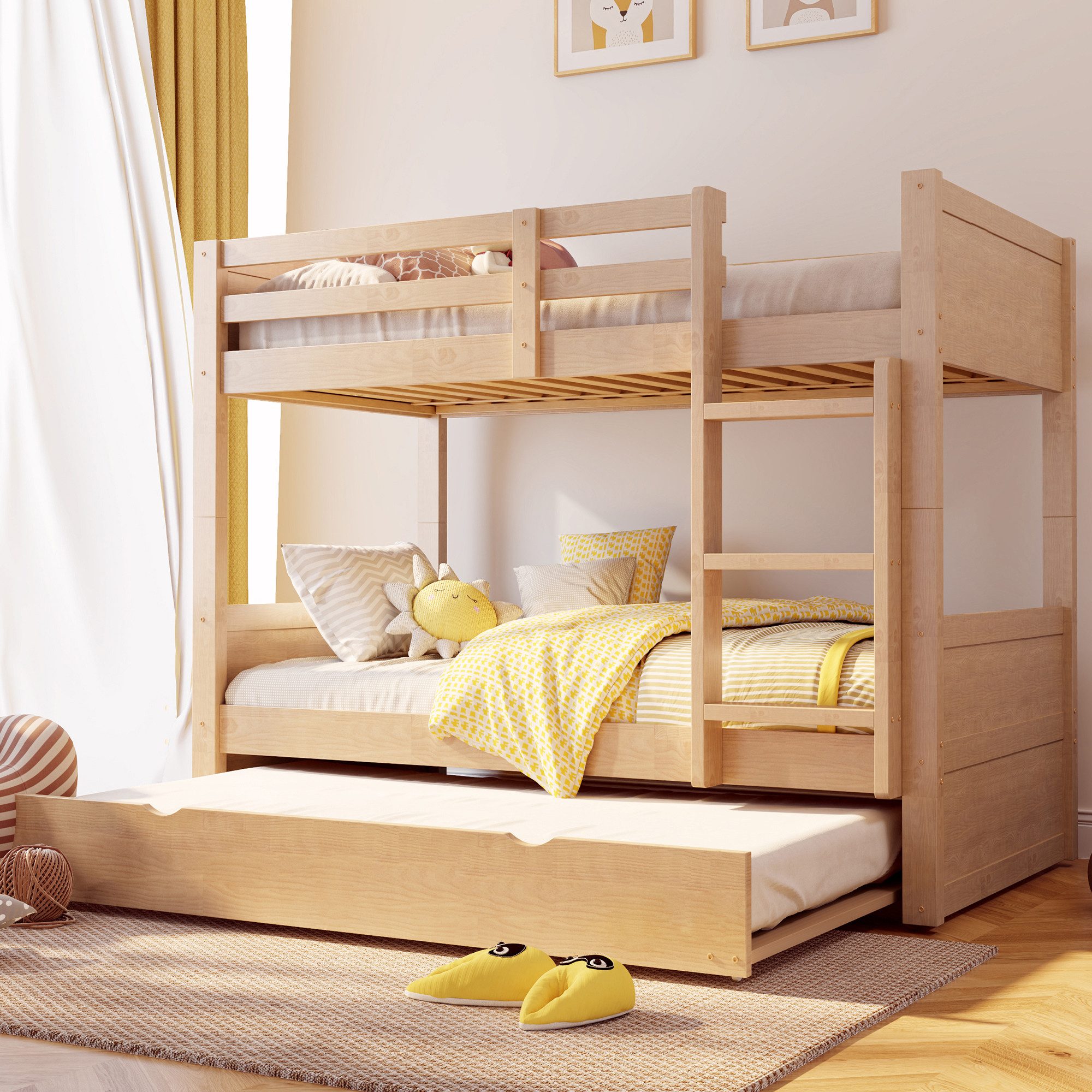 REDOM Etagenbett Kinderbett mit ausziehbarem Bettrahmen, umwandelbar zum Einzelbett (90x200 cm inklusive Sicherheitsgeländer, Leiter und Lattenrost, Funktionsbett), ohne Matratze