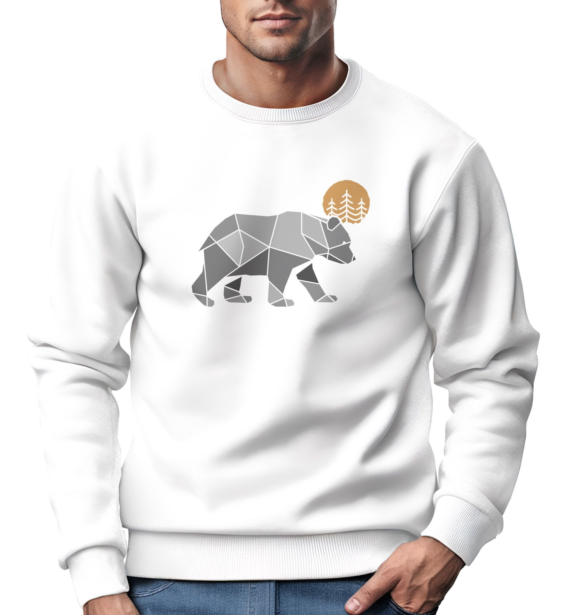 Sweatshirt Neverless® Sweatshirt Polygon Bär Mond Outdoor Wandern Natur Print