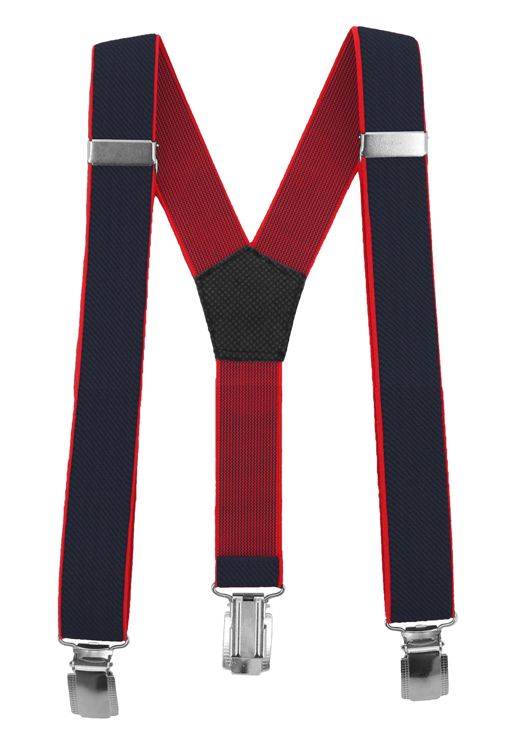 Fabio Farini Hosenträger Schmales Y-Design mit 2,5cm Breite verstellbar mit extra starken Clipverschluss, Dunkelblau roter Rand