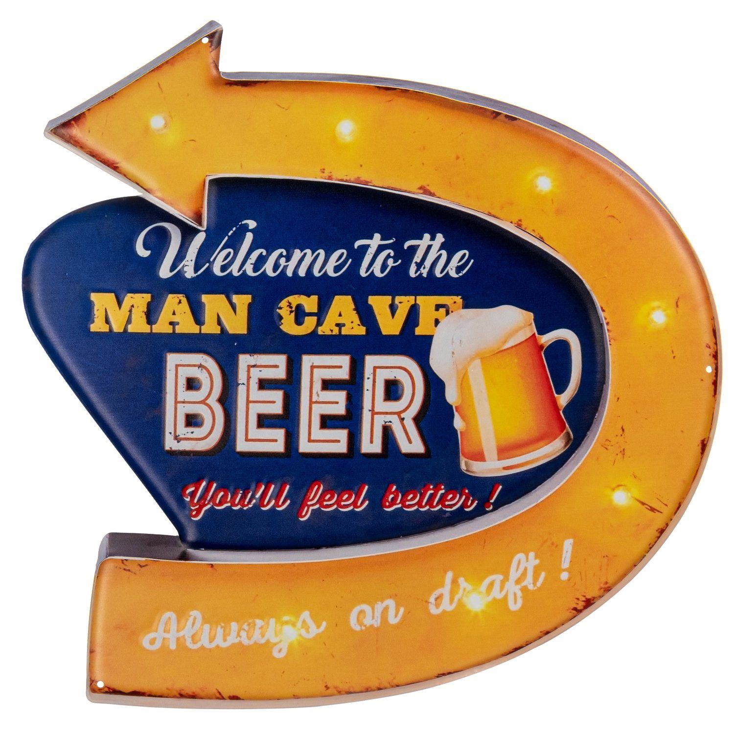 Moritz Metallschild BIER You will feel better MAN CAVE Pfeil, Vintage Retro Deko Schild Metallschild Wandbild Schild