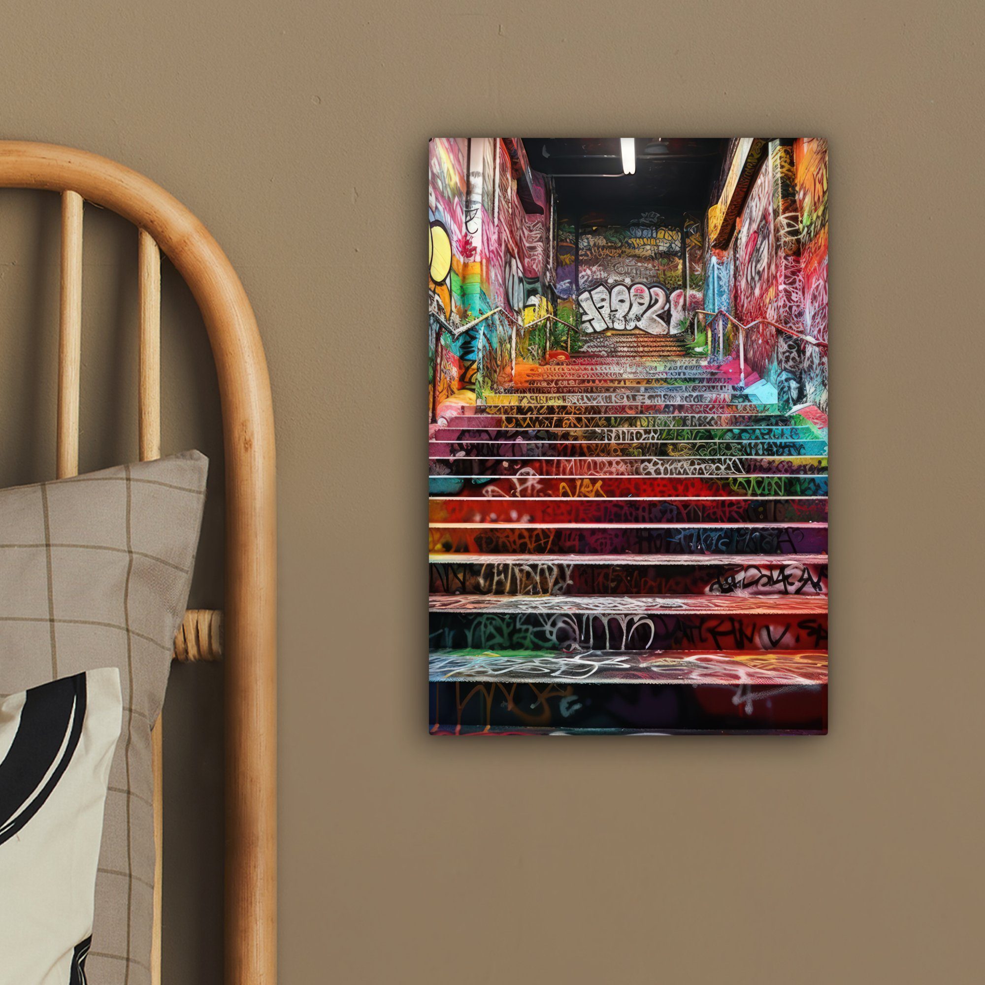 OneMillionCanvasses® Leinwandbild Treppe - Graffiti - Farben - Kunst, Fotodruck (1 St), Wandbild, Deko Schlafzimmer Wohnzimmer Flur 20x20 cm – Bild 4 von 5