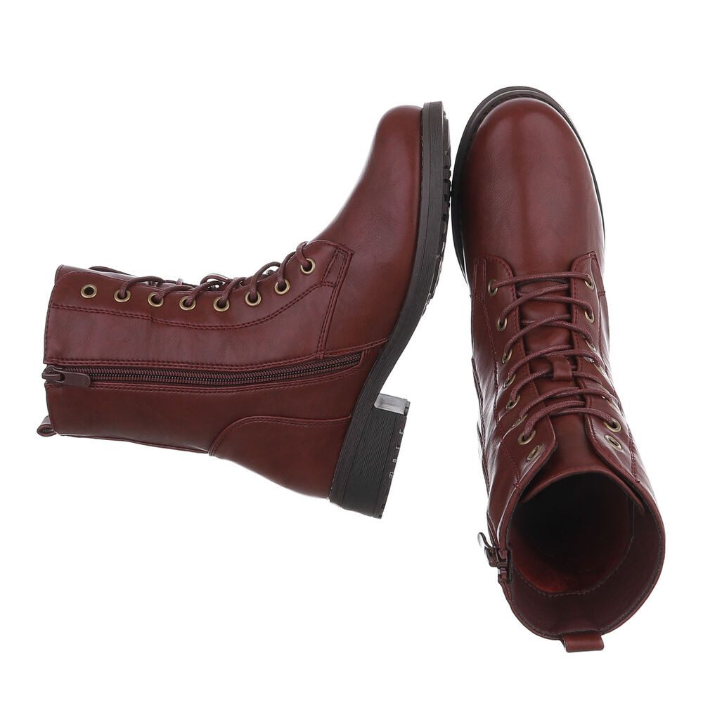 Ital-Design Damen Schnürstiefel mit hohem Schaft und Profilsohle Stiefelette (92497560) Blockabsatz Schnürstiefeletten in Weinrot – Bild 2 von 5
