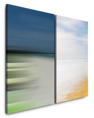 Sinus Art Leinwandbild 2 Bilder je 60x90cm Abstrakt Himmel Wolken Strand Minimal Abstrakt Harmonisch