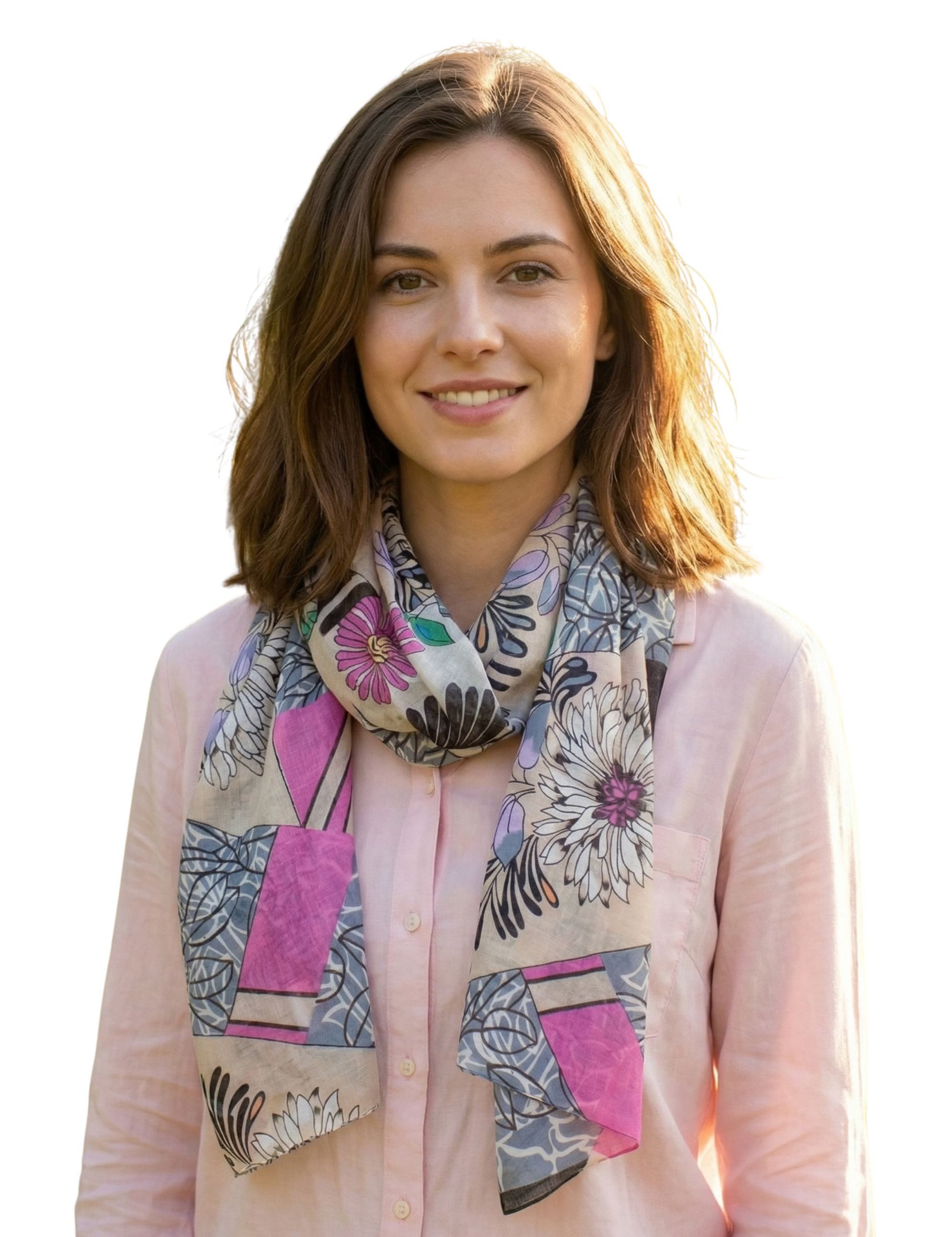 Halstuch Damen Loop Schal. 100% Baumwolle Schlauchschal. Loopschal mit Blumen