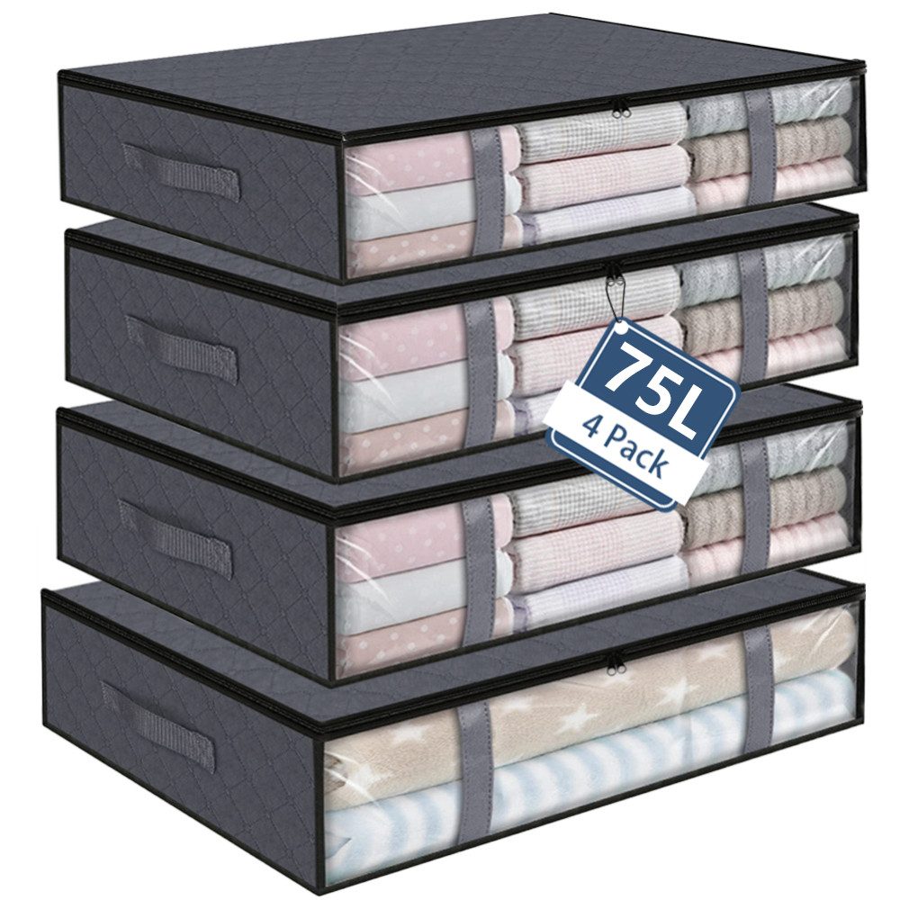 HUGERSTONE Aufbewahrungstasche 4 Stück Unterbett Aufbewahrungsbox,Faltbare Kleidung Aufbewahrung (Set, 4-tlg., 40 L / 75 L), groß Aufbewahrungstasche für Bettdecken Kleidung unters bett