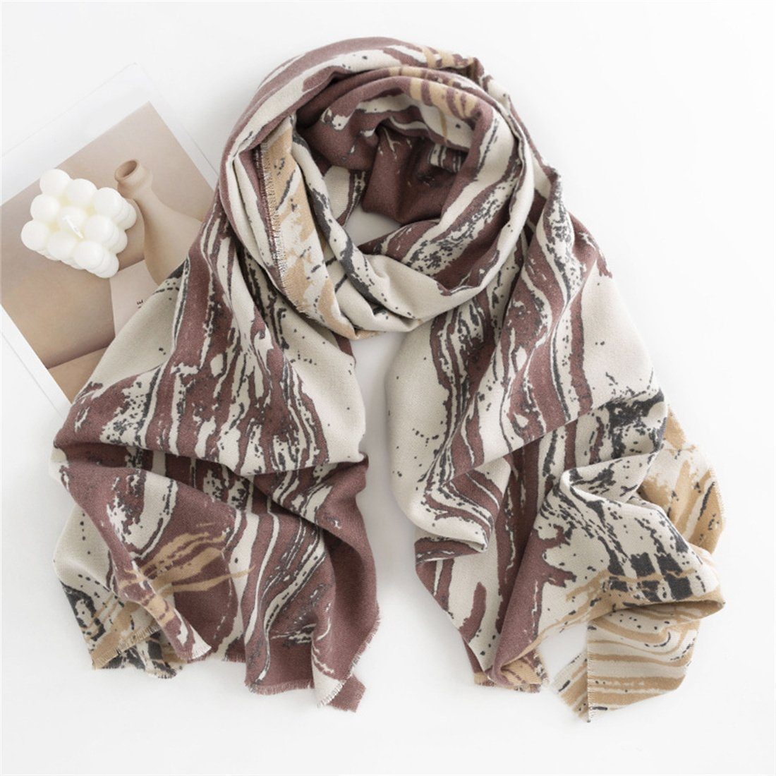 DÖRÖY Modeschal Frauen Winter Marmor Textur Schal, Mode Verdickung warmen Schal Braun
