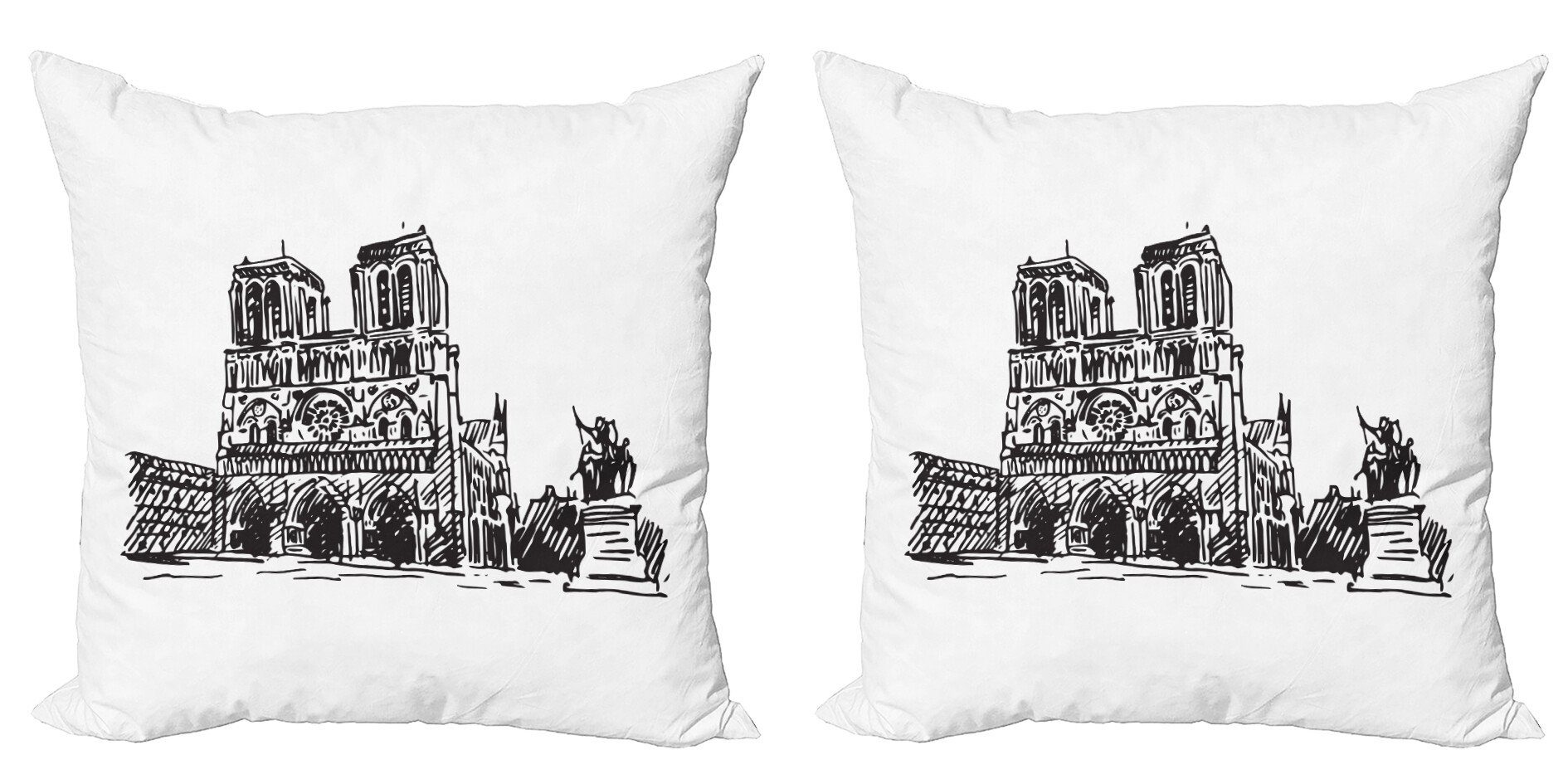 Kissenbezüge Modern Accent Doppelseitiger Digitaldruck, Abakuhaus (2 Stück), Notre Dame De Paris Handzeichnung
