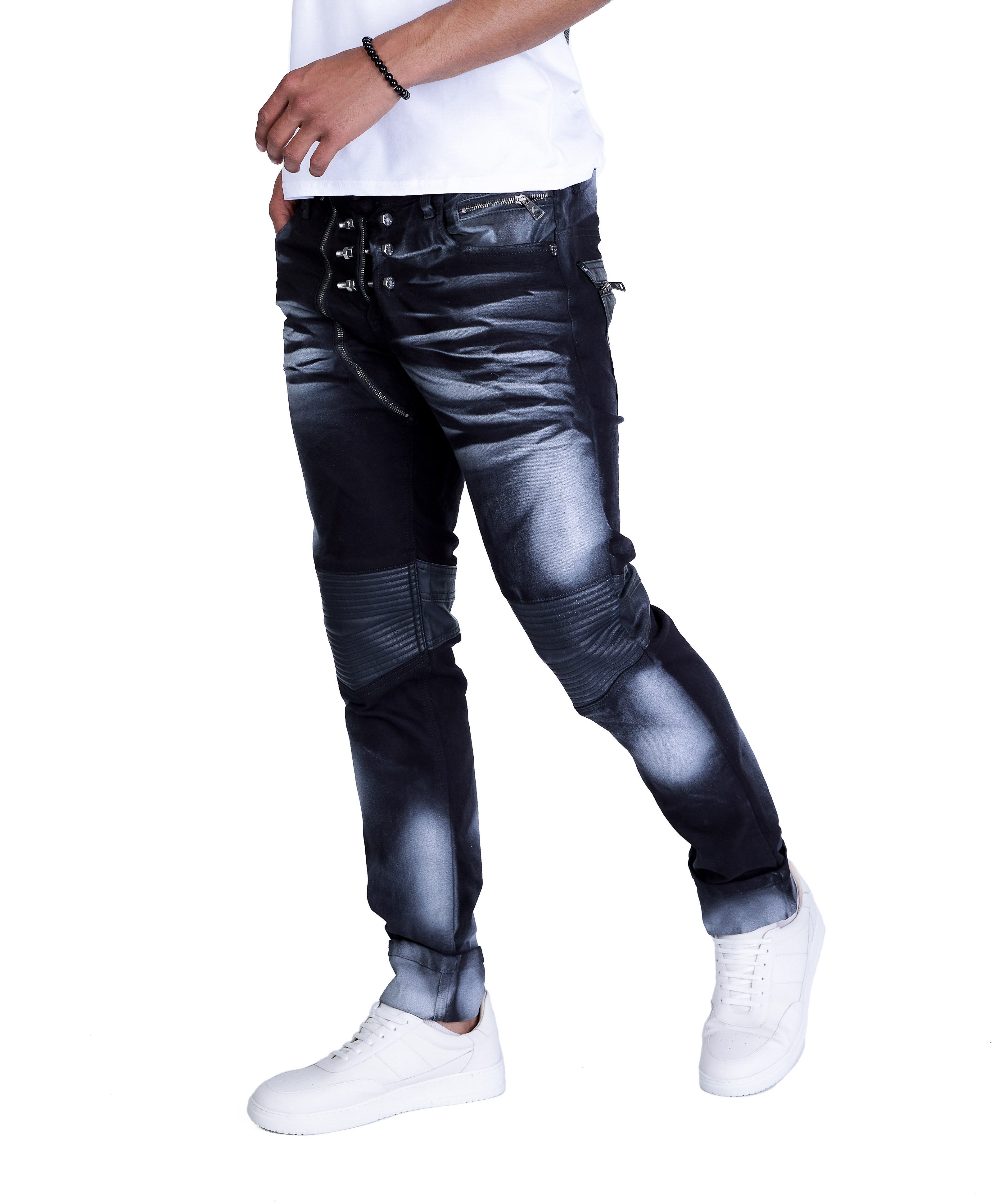KINGZ Slim-fit-Jeans Herren Designer Schraubenjeans im Batik-Look Batik Was günstig online kaufen