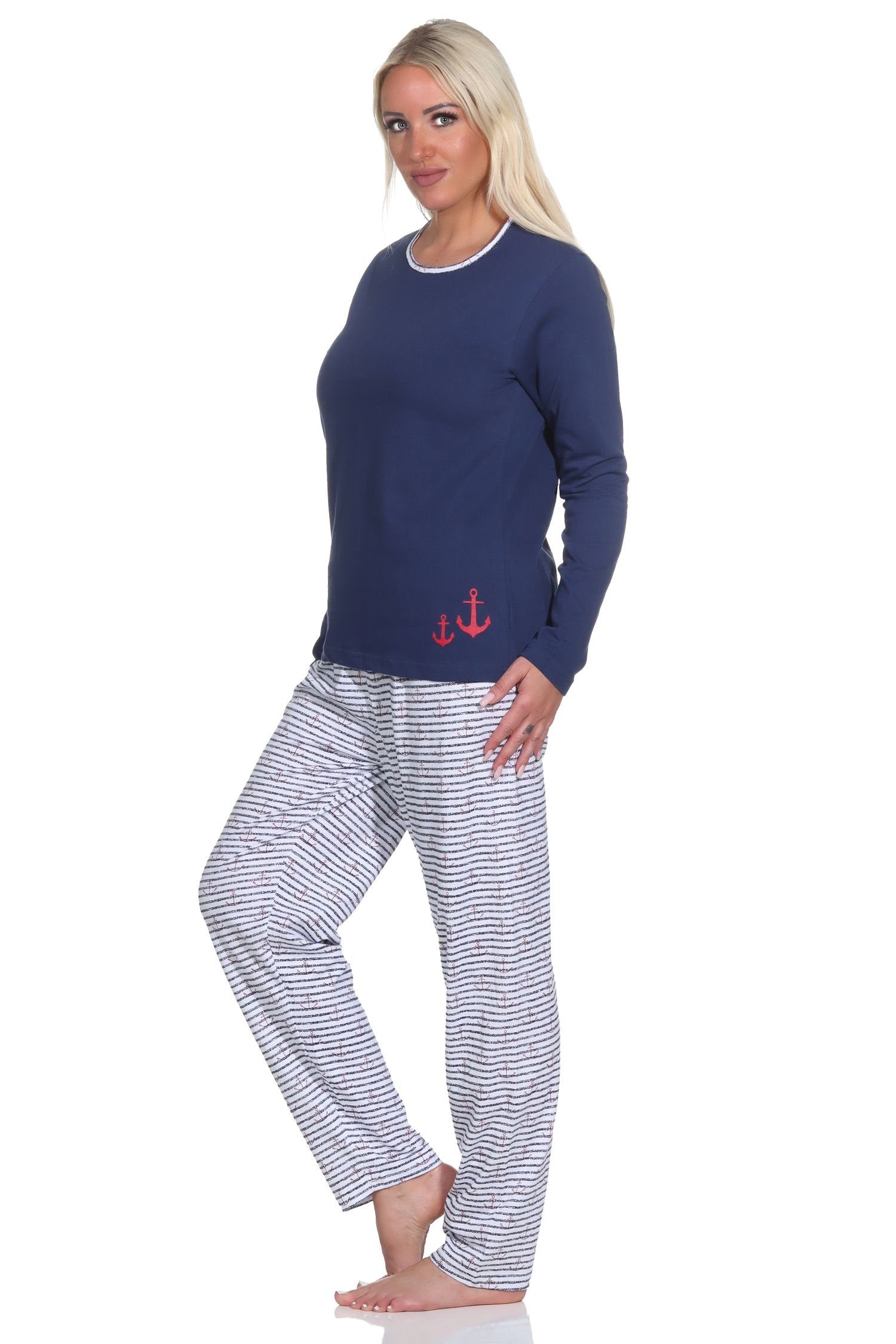 marine MARITIM Pyjama Pyjama, in Damen Streifen Schlafanzug Normann Optik langer