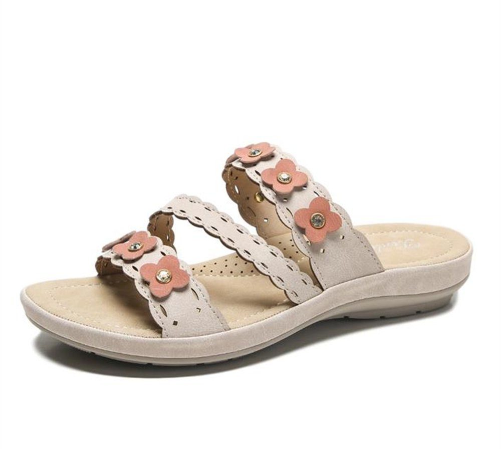 es gibt gute Umsätze Rouemi Damen-Sommer-Sandalen, Weiß florale Riemchensandale Hausschuhe Strand-Sandalen