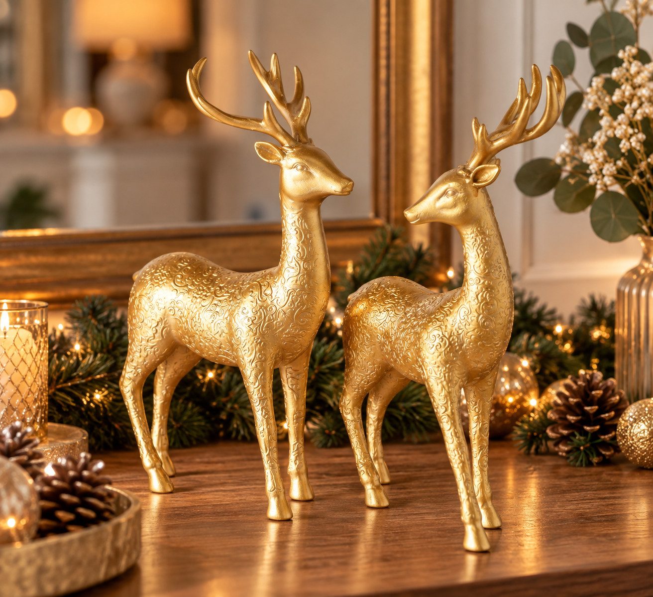 MF Weihnachtsfigur Dekofiguren Pete Hirsch gold 2er Set 21,5 cm (2 St)