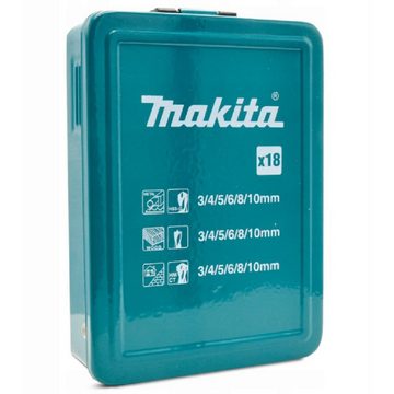 Makita Bohrer- und Bit-Set Makita 18-tlg Set Bohrersatz Holzbohrer Metallbohrer D-46202, (18-tlg)