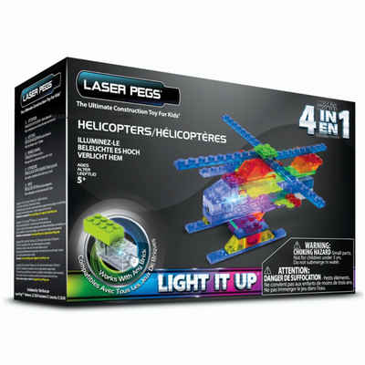 Laser Pegs Modellbausatz Helikopter Klemmbausteine 4 in 1 LED Licht Hubschrauber Helicopters