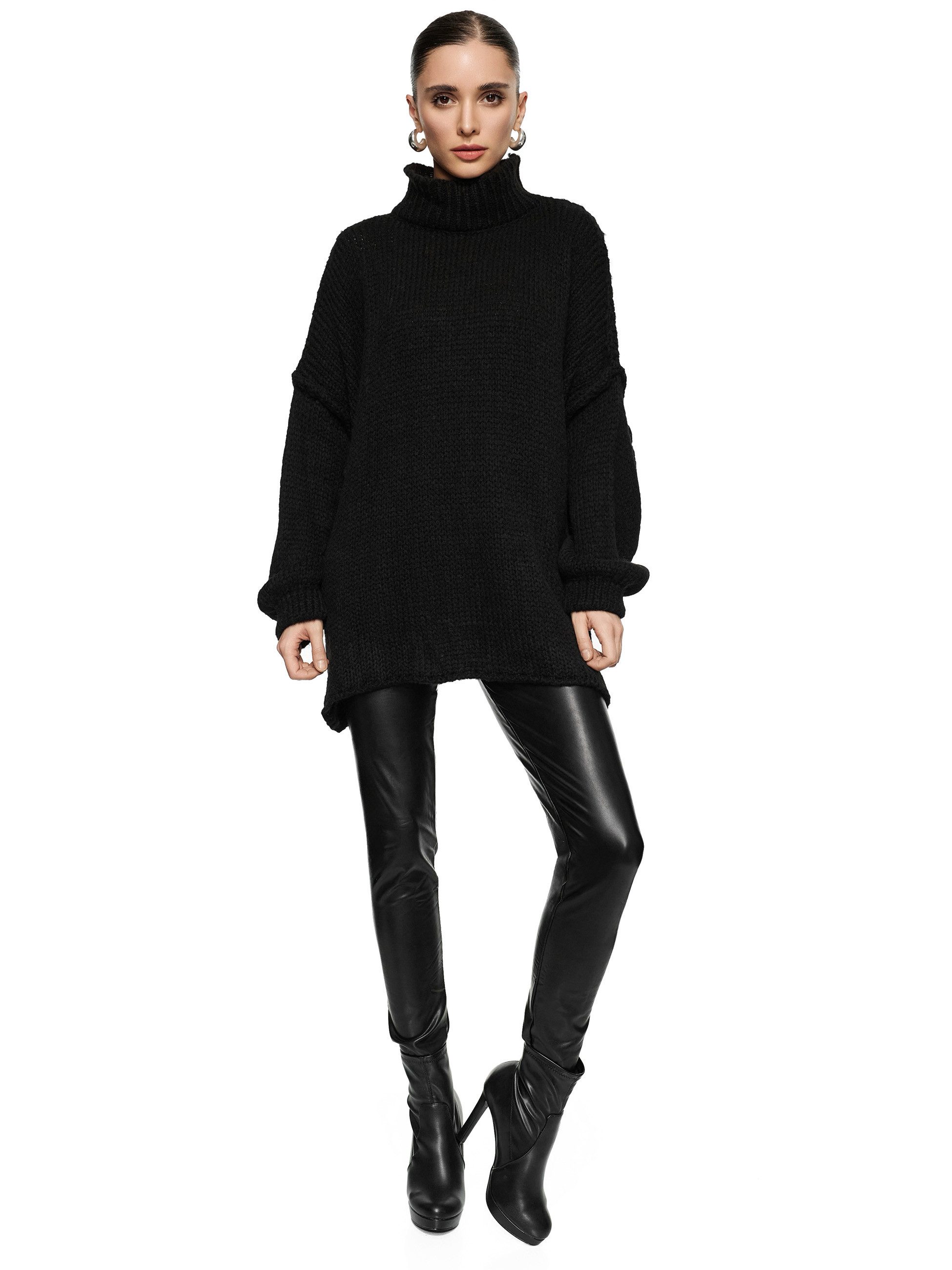 Worldclassca Longpullover WORLDCLASSCA Damen Oversize Strickpulllover Lang Pulli mit Steh Kragen Neue Kollektion - Stilvolle und gemütliche Strickmode für Damen