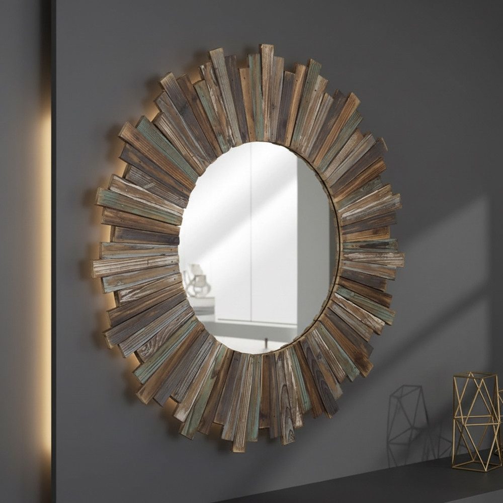Feel2Home Wandspiegel Wandspiegel 90 cm Holz Spiegel Dekospiegel Shabby Braun Flurspiegel (Stück, 1-St., Spiegel), Paulownienholz