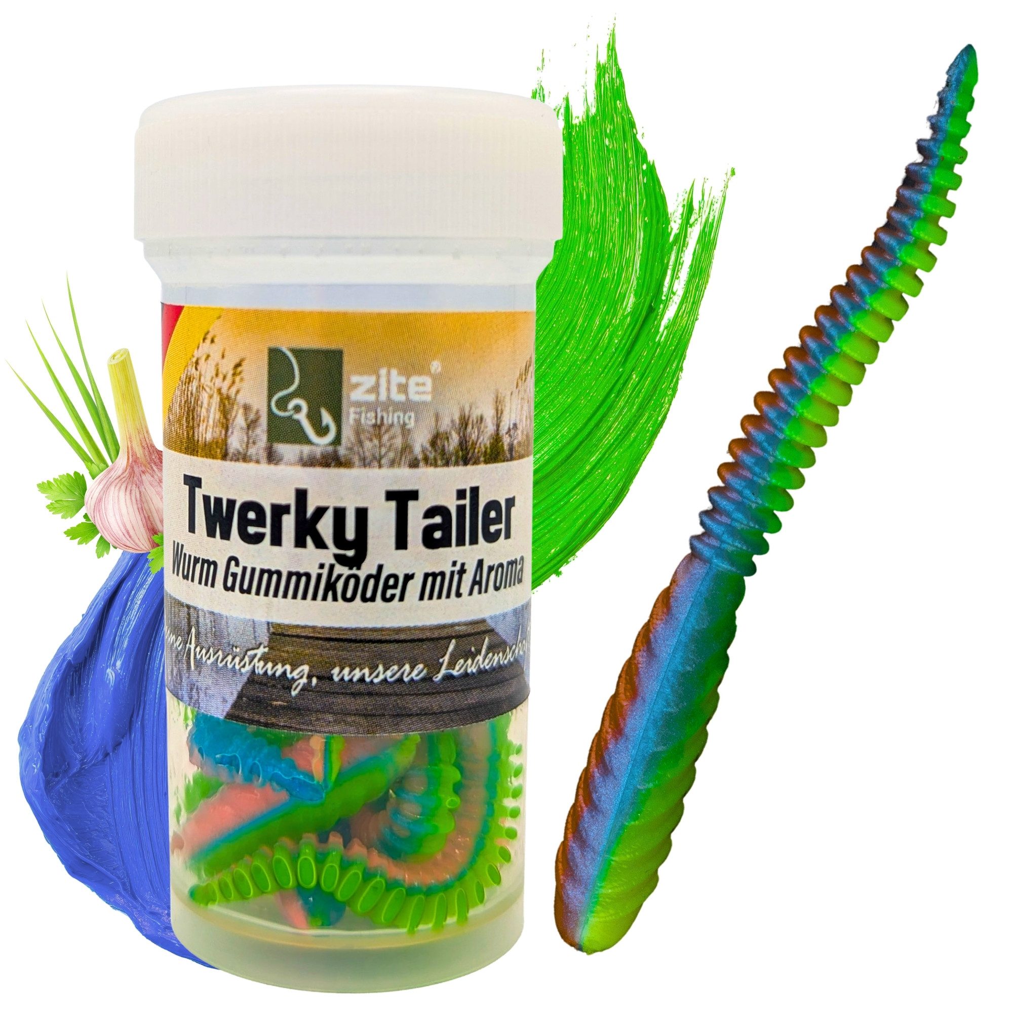 Kunstköder Twerky Tailer 2 Aromen Neon- & Naturfarben 8STK 7cm Gummiköder Forelle