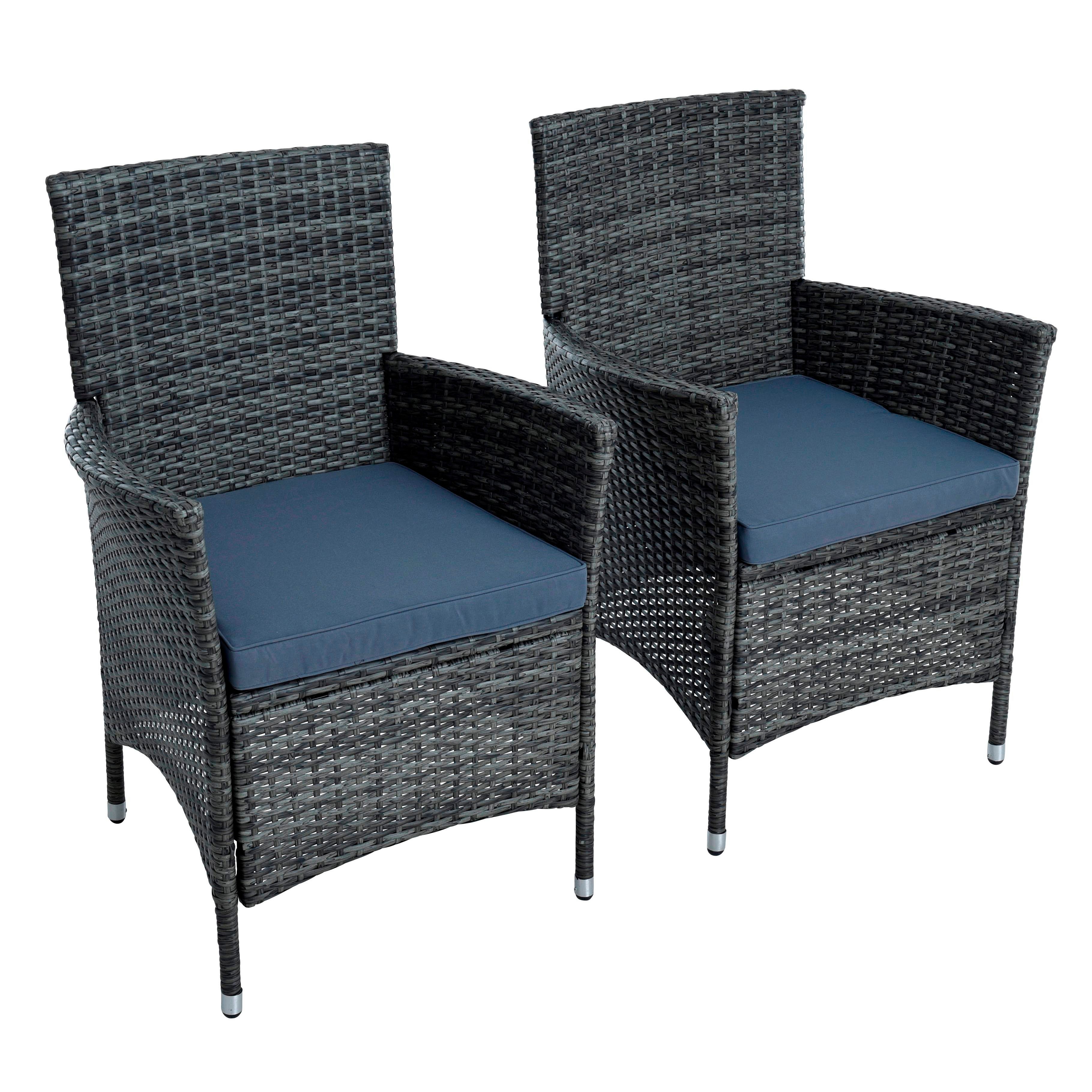 ESTEXO Gartenstuhl Rattan Gartensessel Polyrattan Stuhl 2er Set Sessel Anthrazit-Grau
