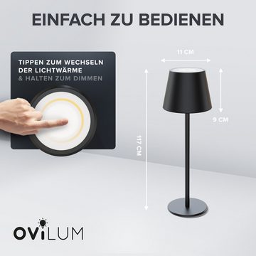 ovilum LED Außen-Tischleuchte Tischlampe, aus Edelstahl in Schwarz zur