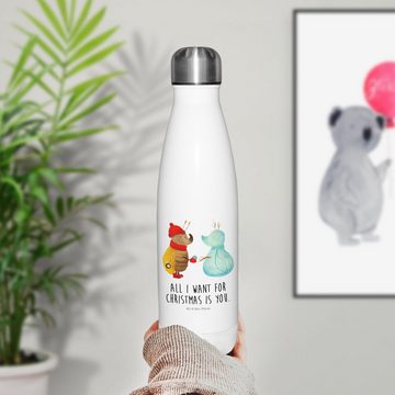 Mr. & Mrs. Panda Thermoflasche Nachtfalter Schneemann - Weiß - Geschenk, Heiligabend, Nikolaus, Edel, Liebevolle Designs