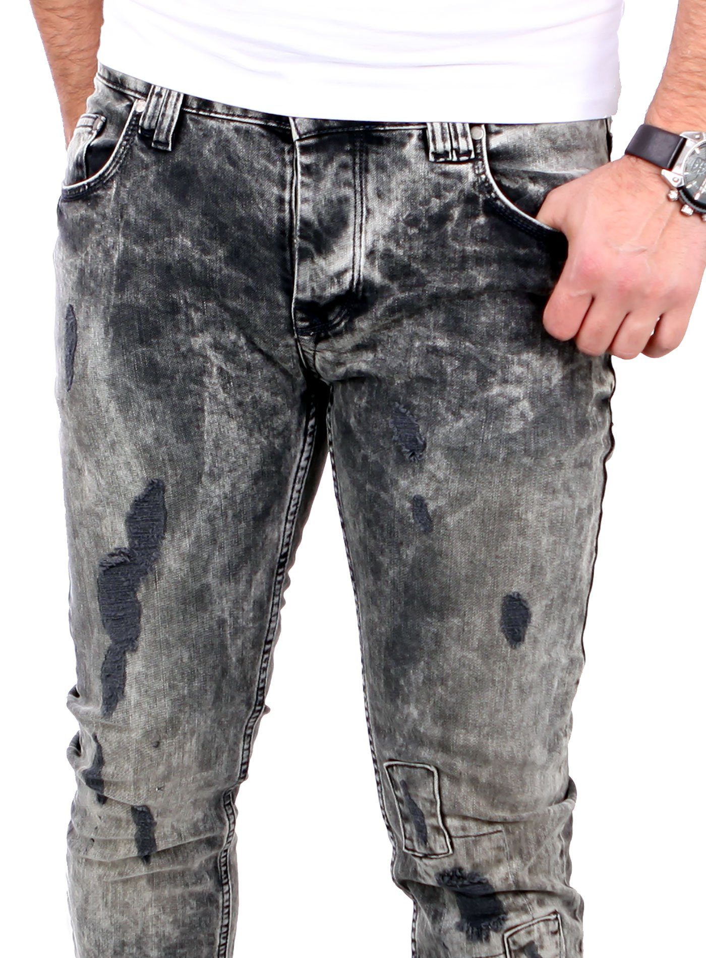 Destroy Bleached Slim Black Alec Slim Destroyed Fit VSCT Jeans Herren Jeans Destroyed-Jeans VSCT Männer-Hose