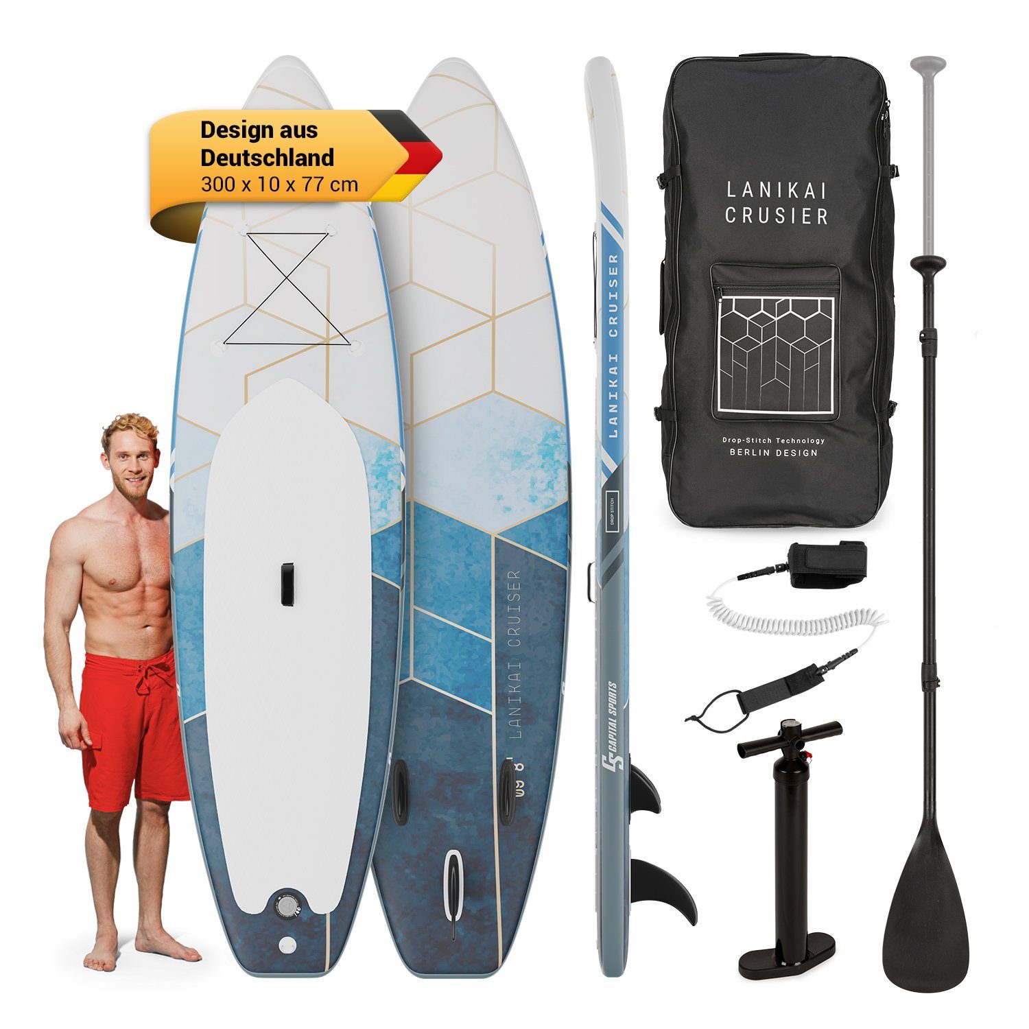Capital Sports Inflatable SUP-Board Lanikai Cruiser 9.8, Paddle Board, (Set), Stand Up Paddling Board Standup Paddle Board SUP Board Paddel Board