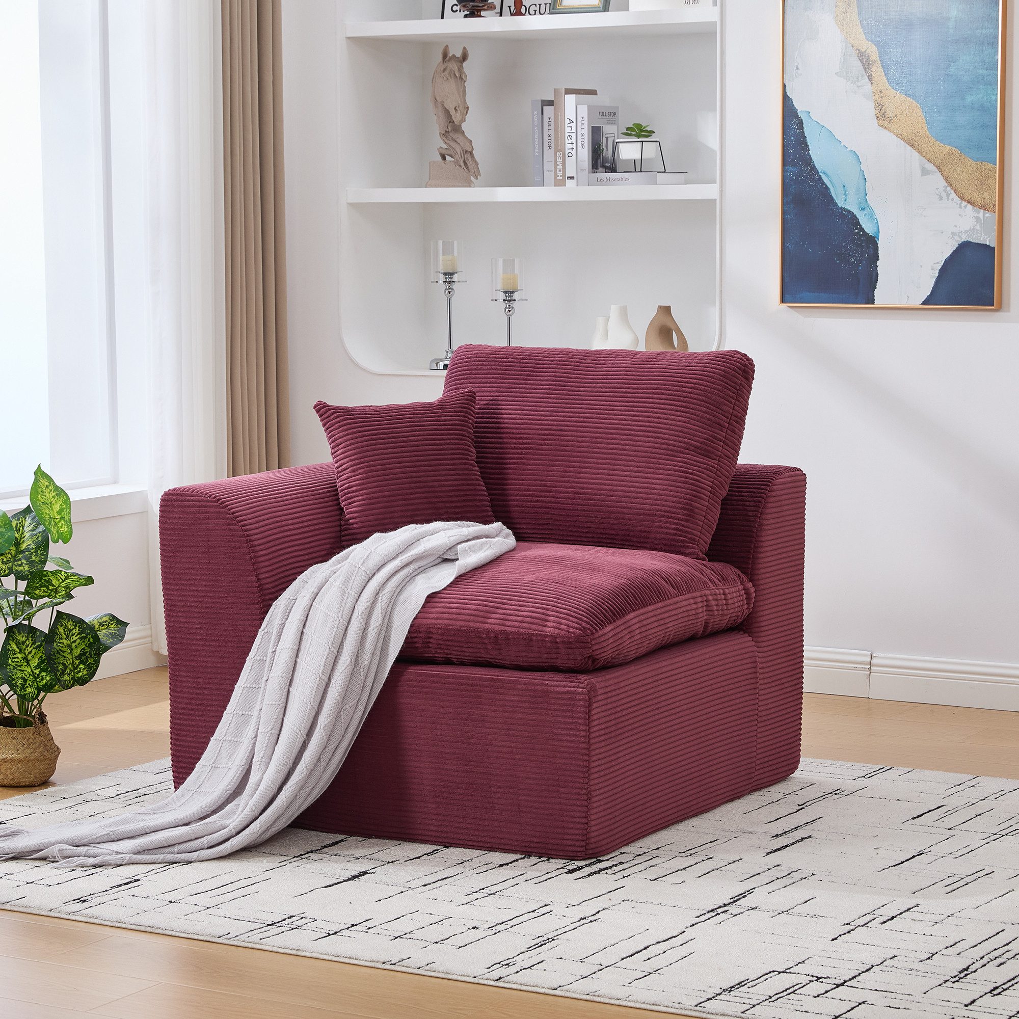 STILVORA Loungesofa mit Bezug abnehmbar,Einzelsofa Relaxsessel mit Kissen,Corduroy, Stoffsofa Einzelsitzer, Sessel mit abnehmbarem Bezug und Kissen