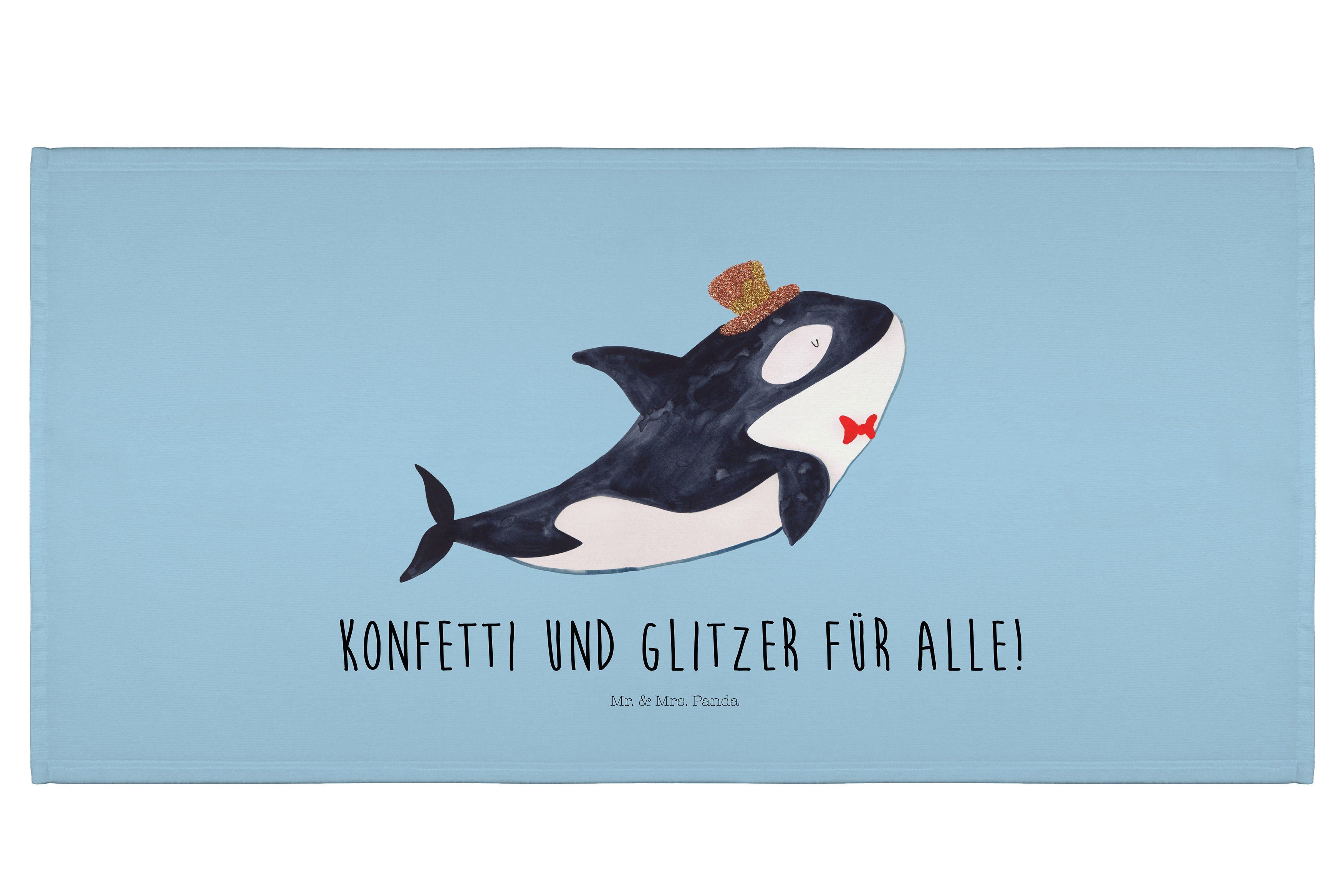 Mr. & Mrs. Panda Handtuch Orca Zylinder - Blau Pastell - Geschenk, Fete, Glückwunsch, Urlaub, M, (1-St)