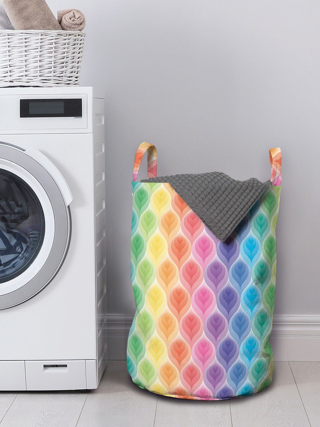 Abakuhaus Wäschesäckchen Wäschekorb mit Griffen Bunt Kordelzugverschluss für Digital-Blumenmuster Waschsalons