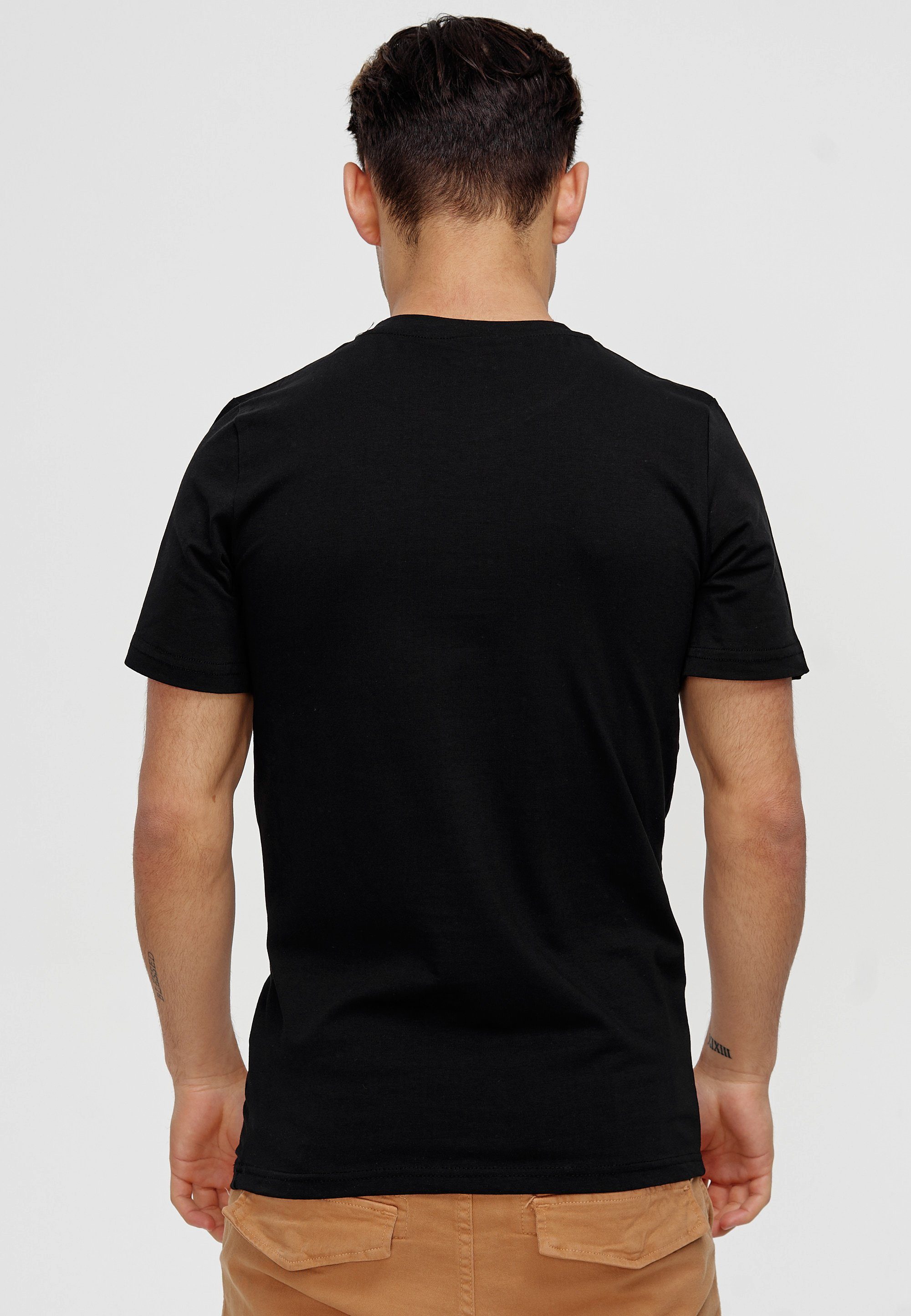 (Shirt Polo Tee, Schwarz Kurzarmshirt Casual OneRedox Fitness Freizeit 1-tlg) TS-3732C T-Shirt
