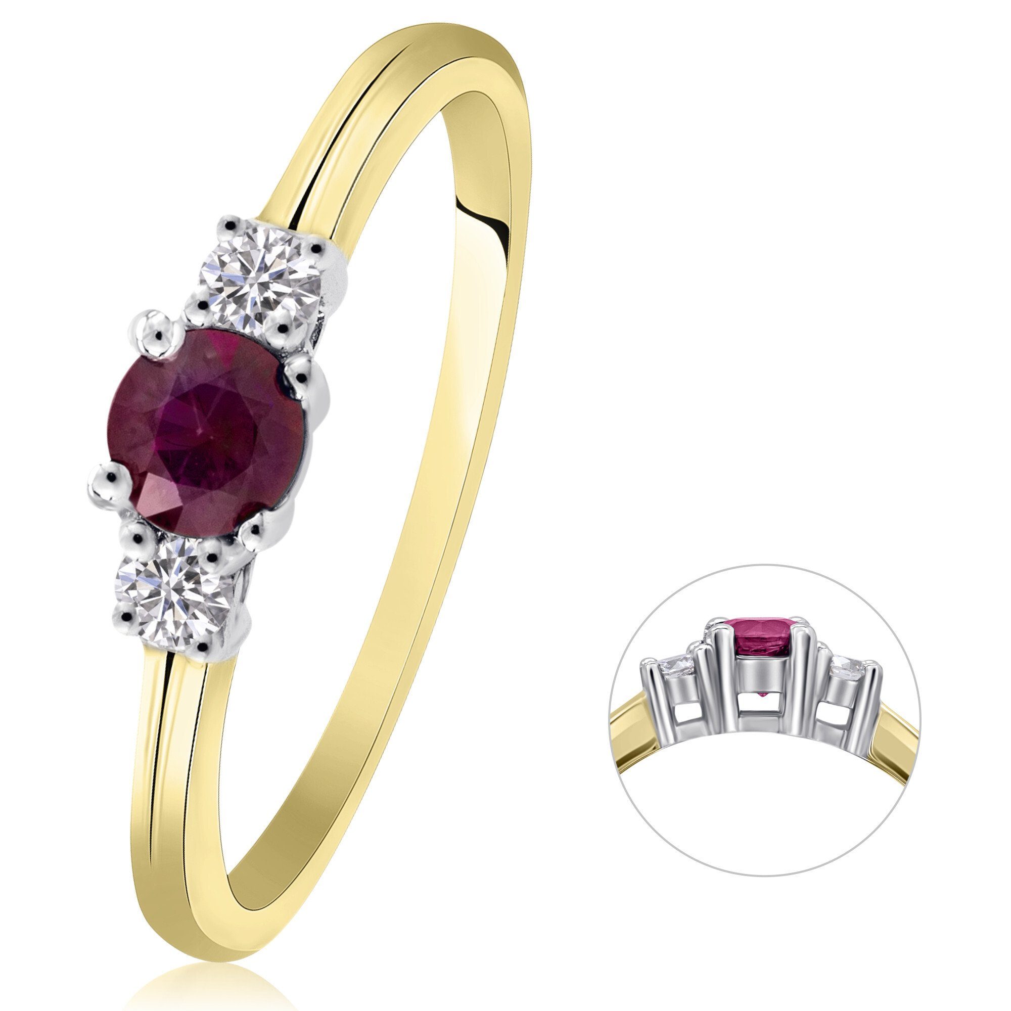 aus Gold Gelbgold, ct 585 ONE Brillant 0,11 Schmuck ELEMENT Rubin Damen Diamant Ring Diamantring