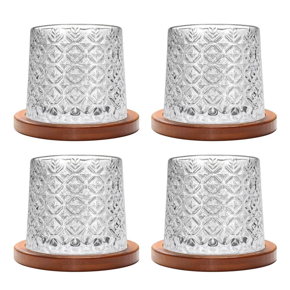 FANNOU Whiskyglas Drehbare Whiskygläser Kristall, 4-tlg., mit Untersetzer, Stehaufmännchen Gläser