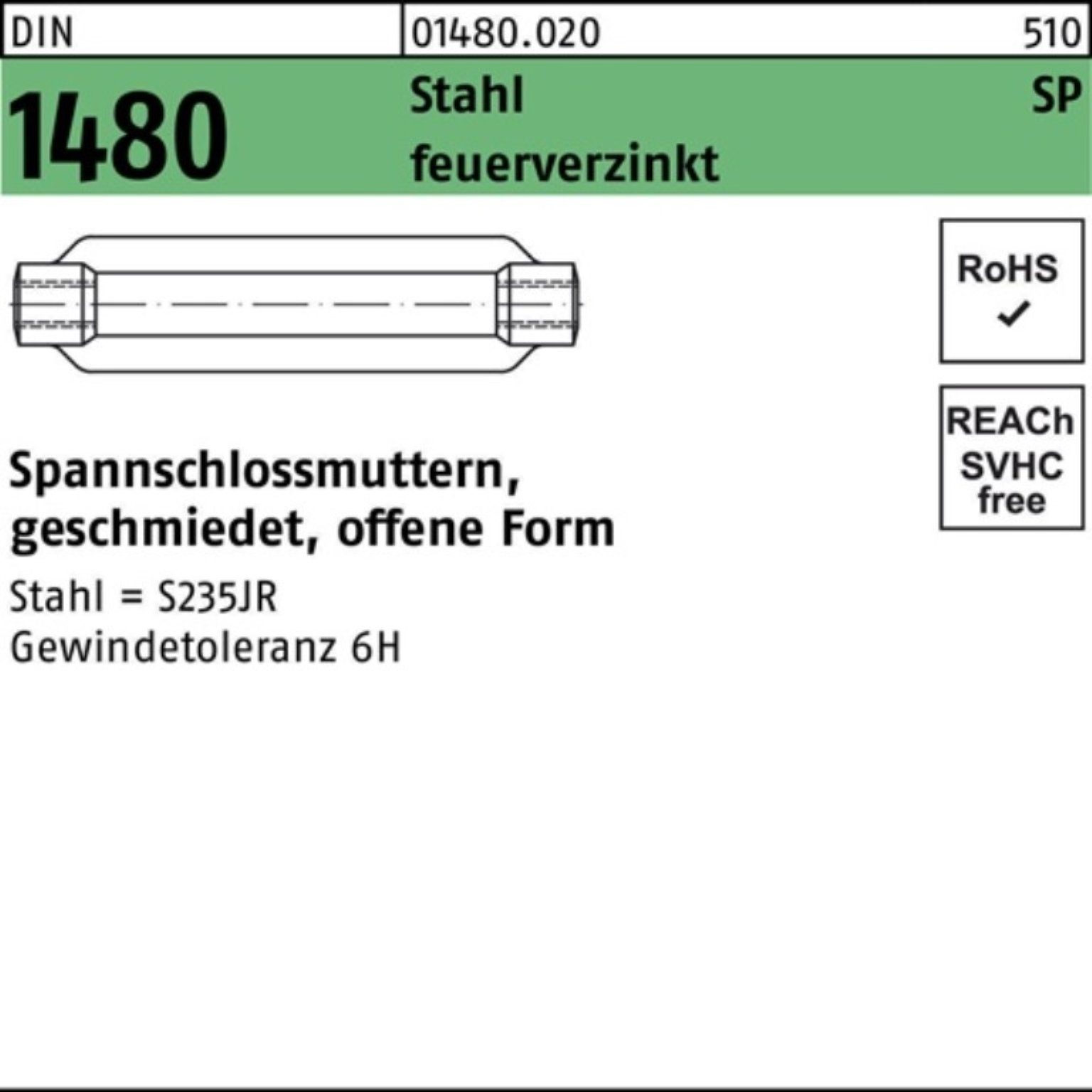 Spannschloss 100er Pack 001480002000240000 Spannschlossmutter DIN 1480 offen SP M 2