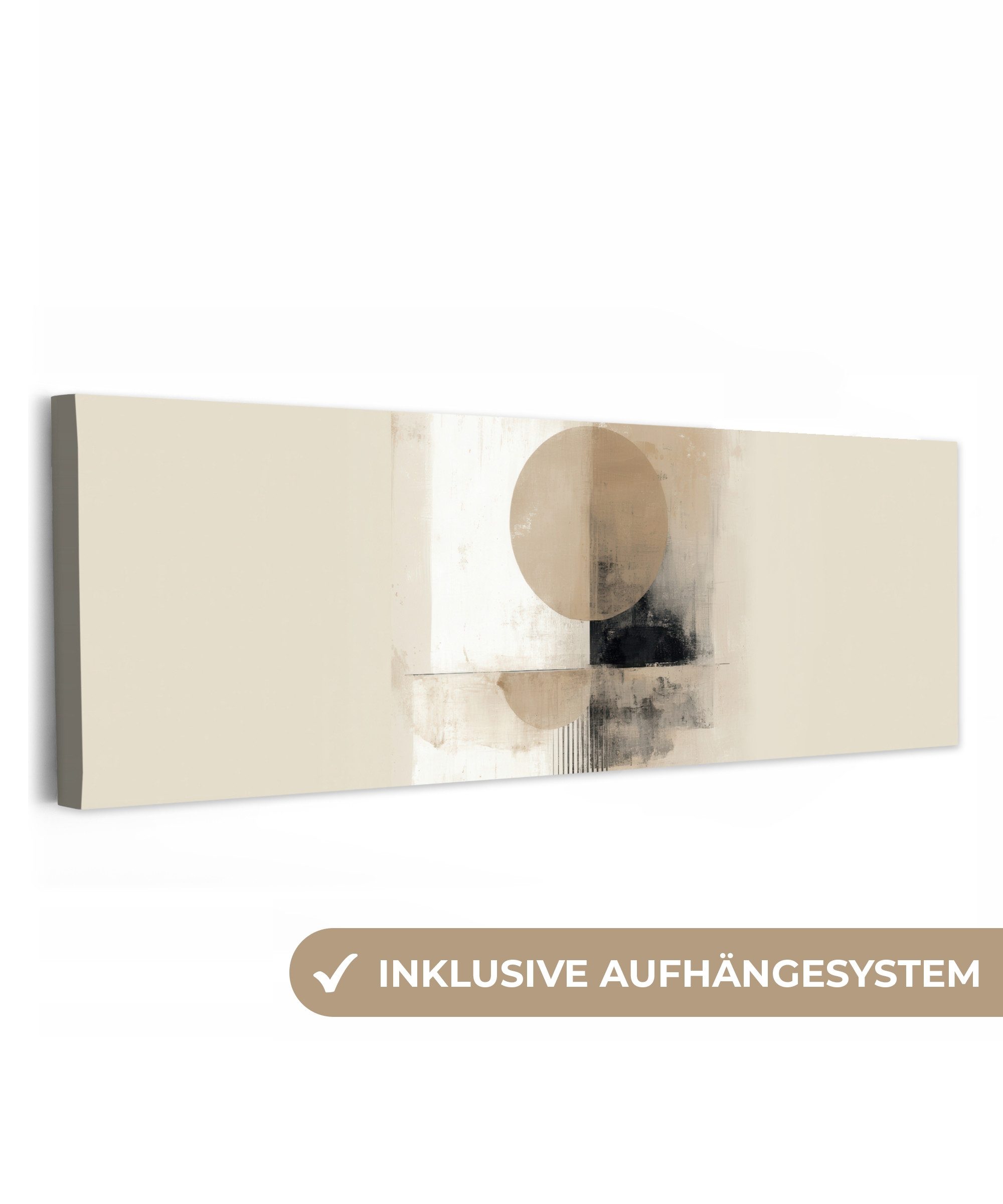 OneMillionCanvasses® Leinwandbild Panorama Kreis - Zusammensetzung - Tiefe - Beige, Fotodruck (1 St), Wandbild, Deko Schlafzimmer Wohnzimmer Flur 60x20 cm