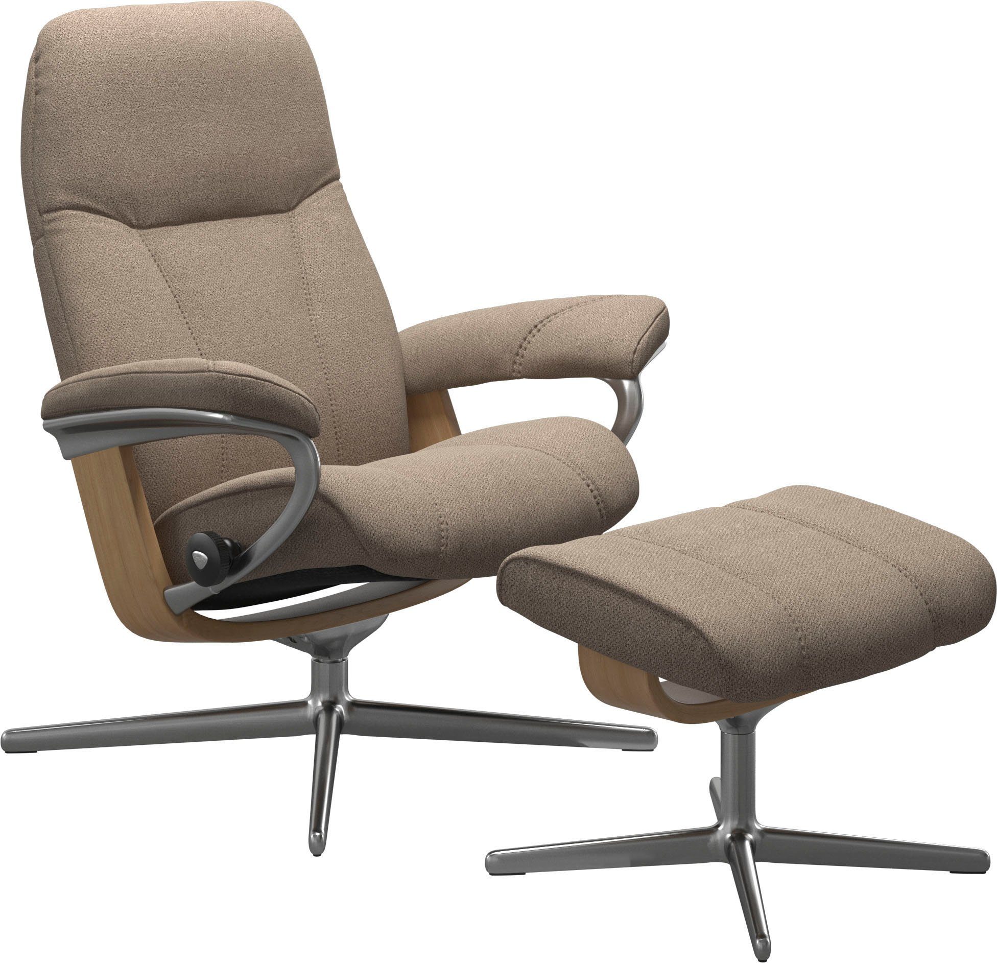 Stressless® Relaxsessel Consul S, Base, Cross Größe L, & (Set, mit Eiche Holzakzent Hocker), mit M Relaxsessel Hocker, mit