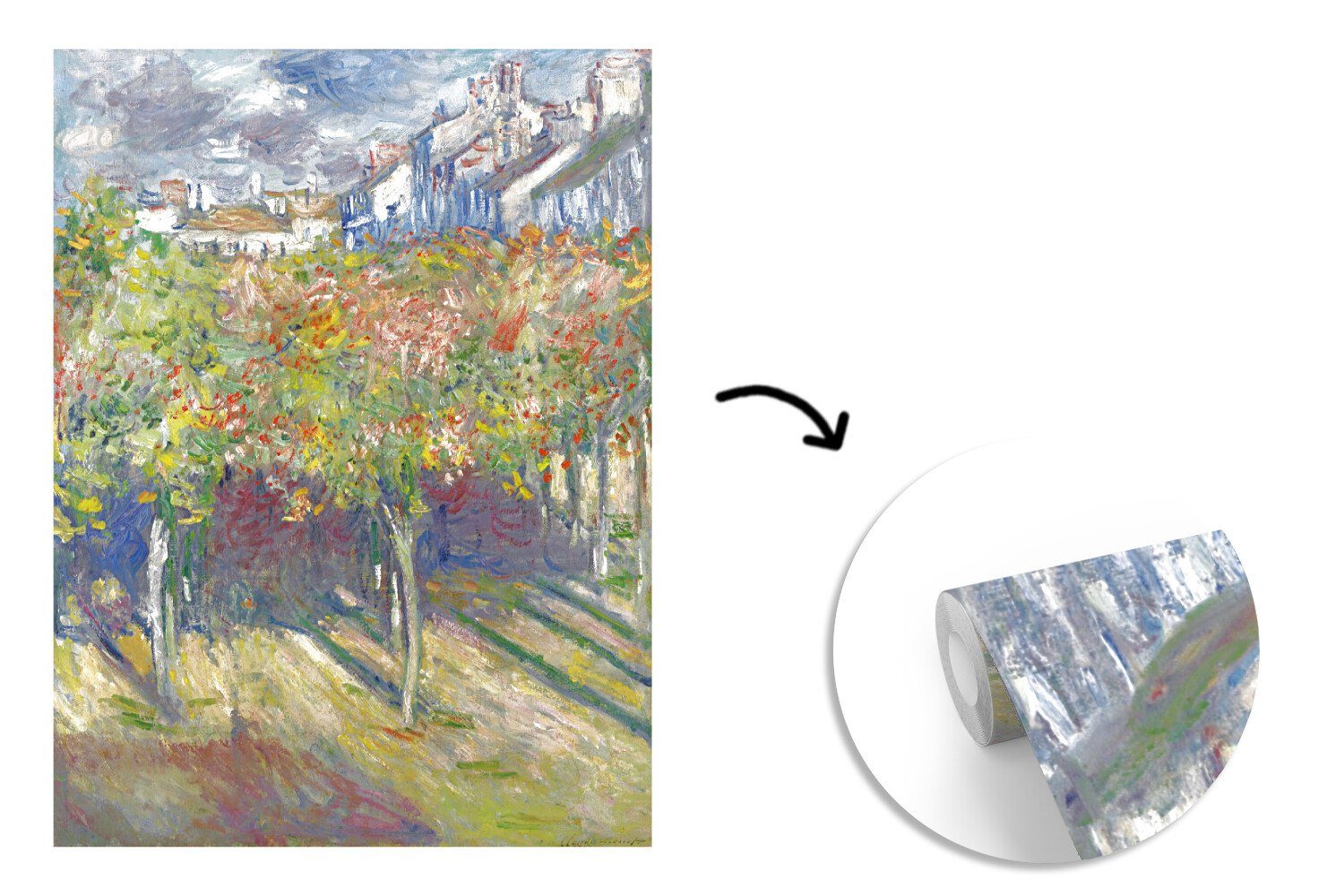 Limes Claude Fototapete für Küche, St), Fototapete Gemälde Vliestapete in Monet, Die MuchoWow Schlafzimmer Matt, - Wohnzimmer (3 bedruckt, Poissy von
