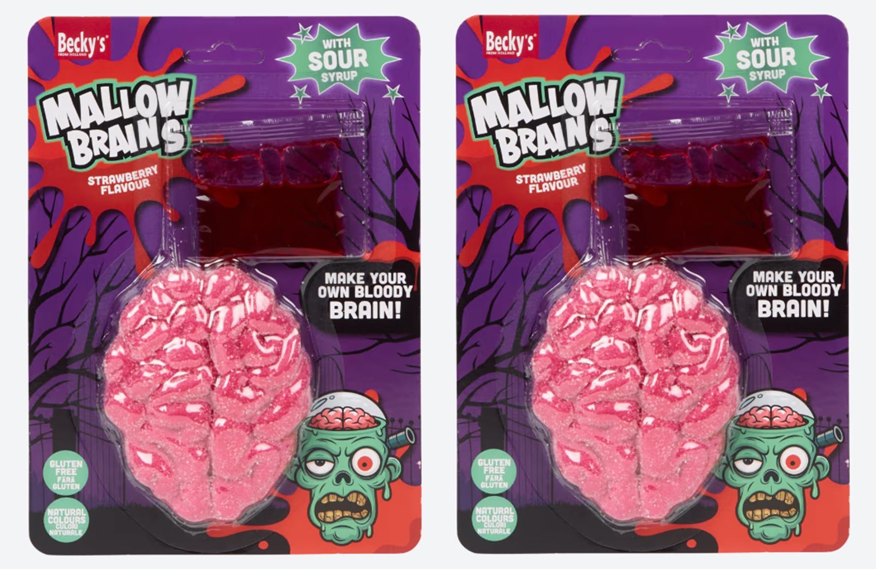 Becky's Süßigkeit 2 Stück Becky's Marshmallowgehirn mit Kunstblut 80 g, 1 x