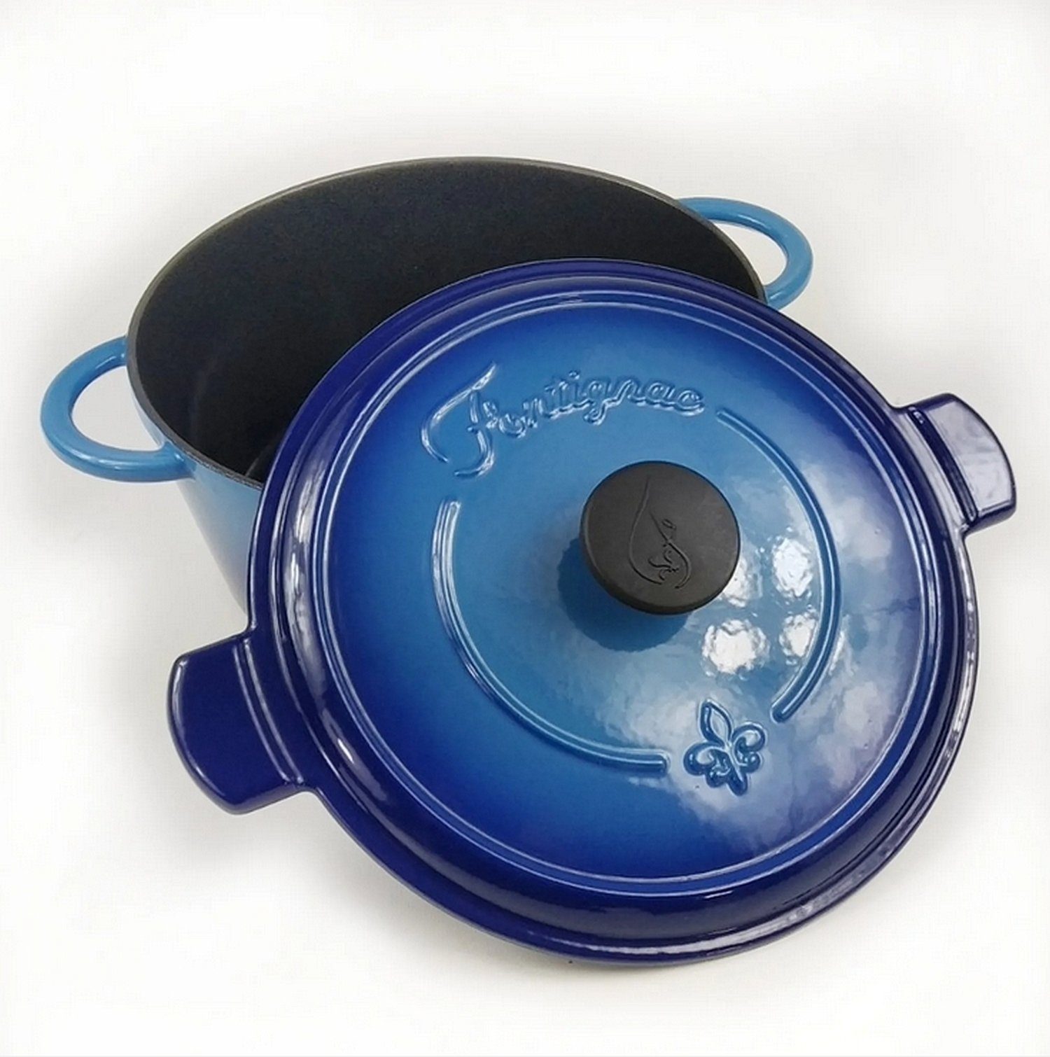 Fontignac Bräter Fontignac Bräter Gusseisen ⌀24 cm 3,6L blau mit Deckel  Induktion Ofen Gas, Gusseisen, induktionsgeeignet