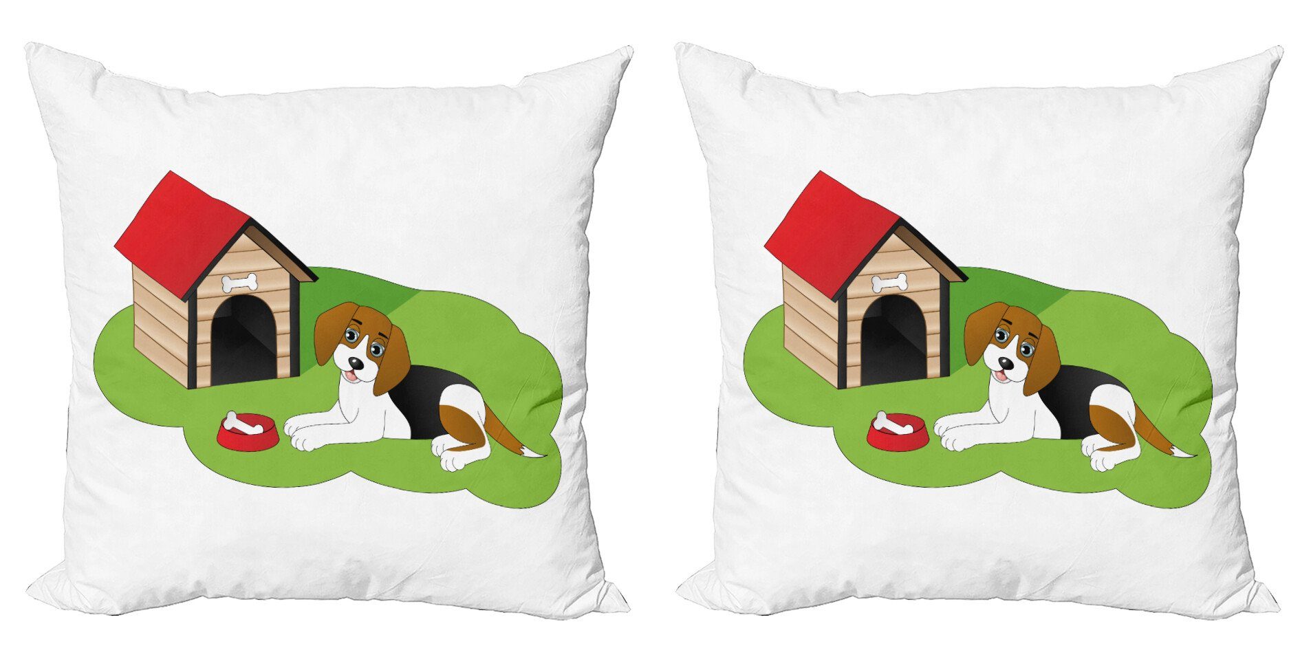 Modern Accent Dog Doppelseitiger Kissenbezüge Stück), (2 Abakuhaus House Grafik Grass Digitaldruck, Knochen Beagle