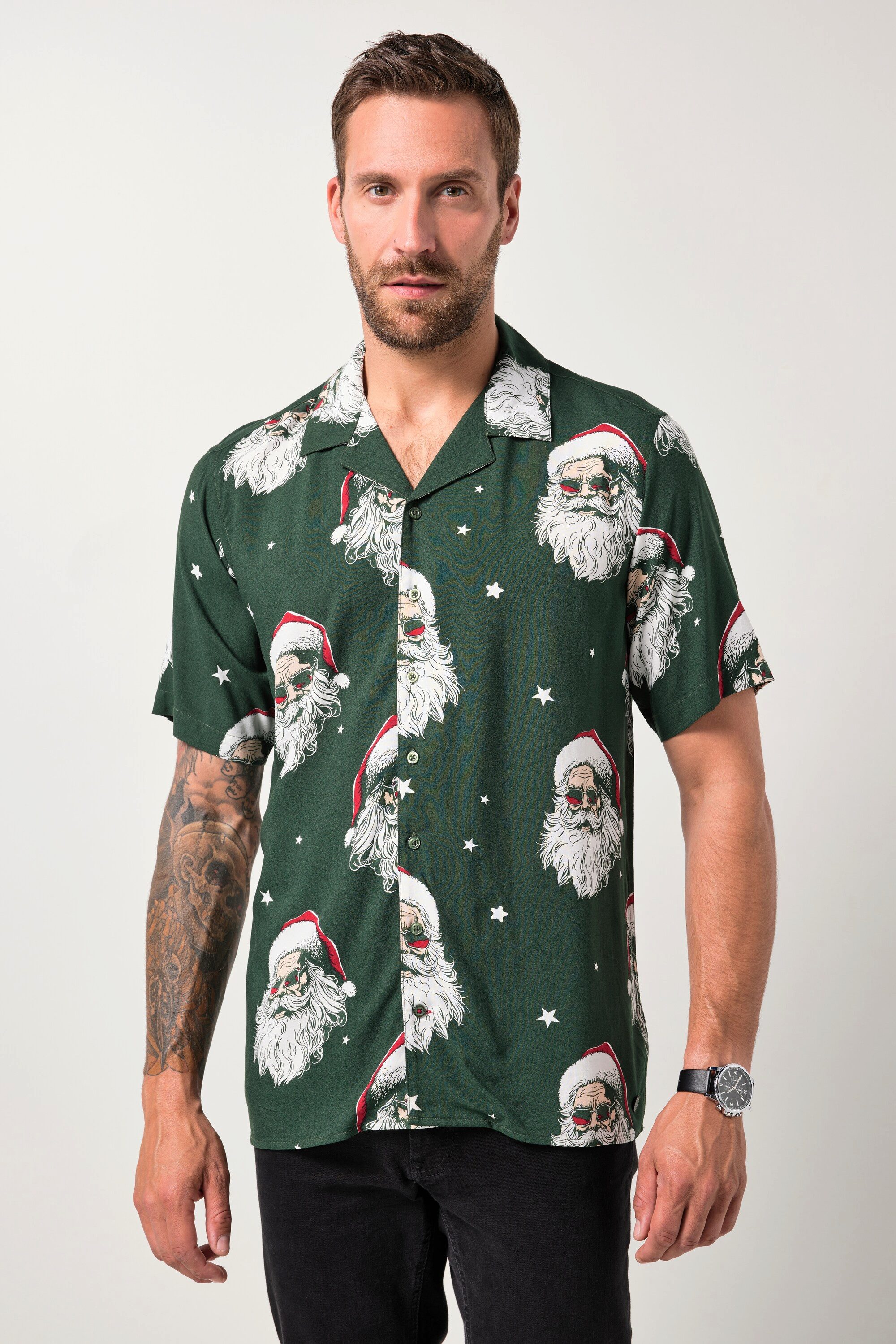 JP1880 Kurzarmhemd Hemd Halbarm Weihnachten Cuba-Kragen Cuba-Fit