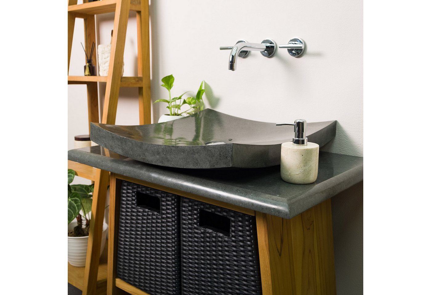 Thumbnail - wohnfreuden Aufsatzwaschbecken Andesit Waschbecken ZEN 50 cm schwarz (Kein Set), 6_517