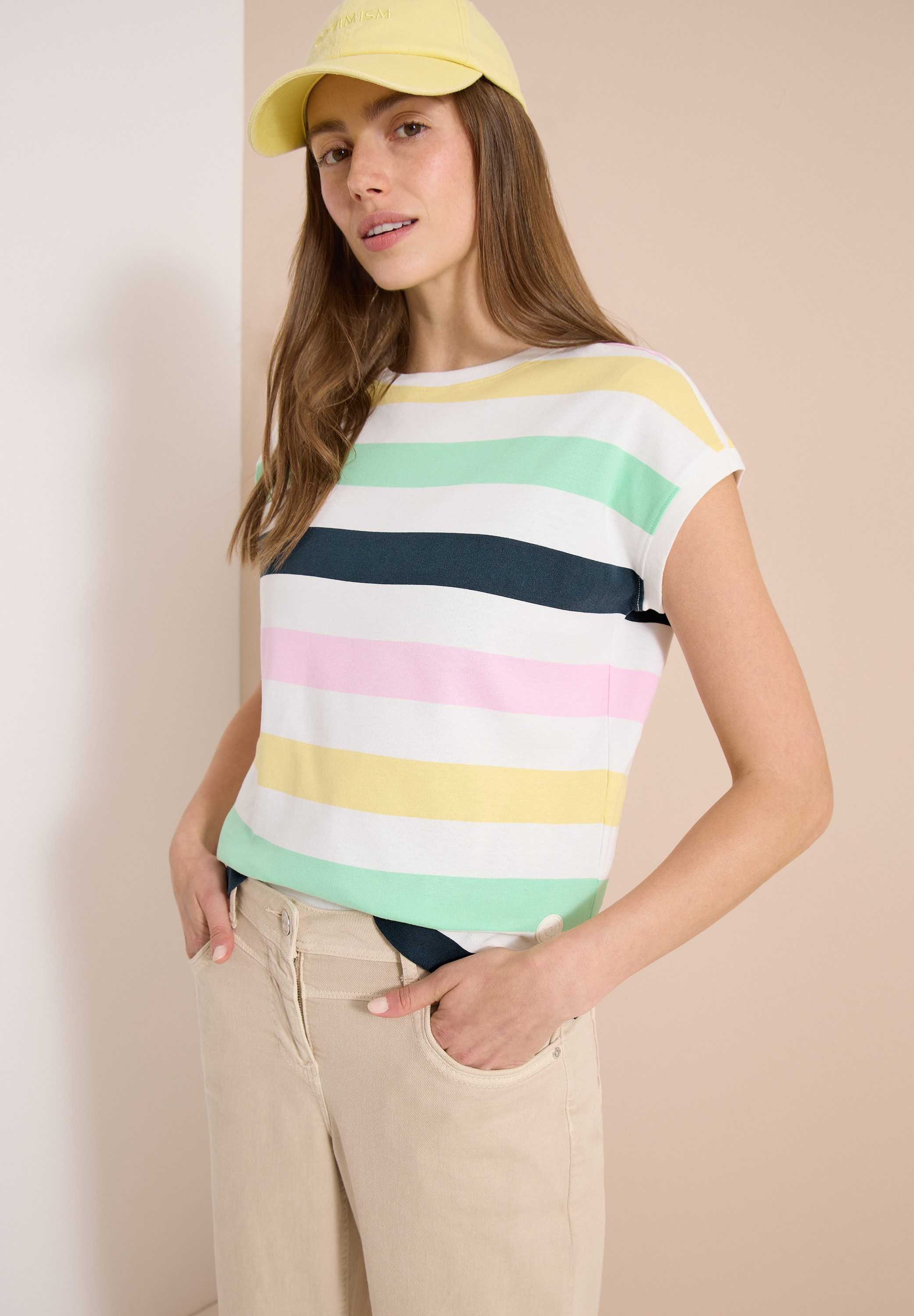 CECIL Kurzarmshirt Sommershirt mit Mulitcolor-Streifen
