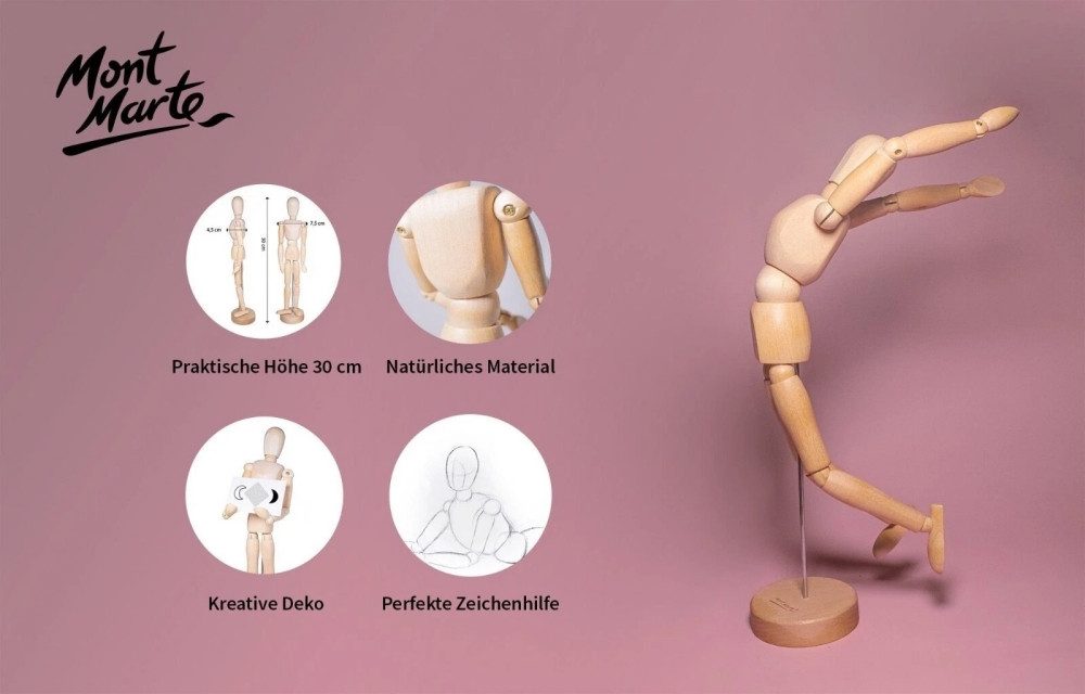 Mont Marte Bendable Mannequin / Jointed Doll made of wood, highly flexible & secure stand (Pack, 1-piece, MONT MARTE - Art Supplies), Freely movable jointed doll, with stand
