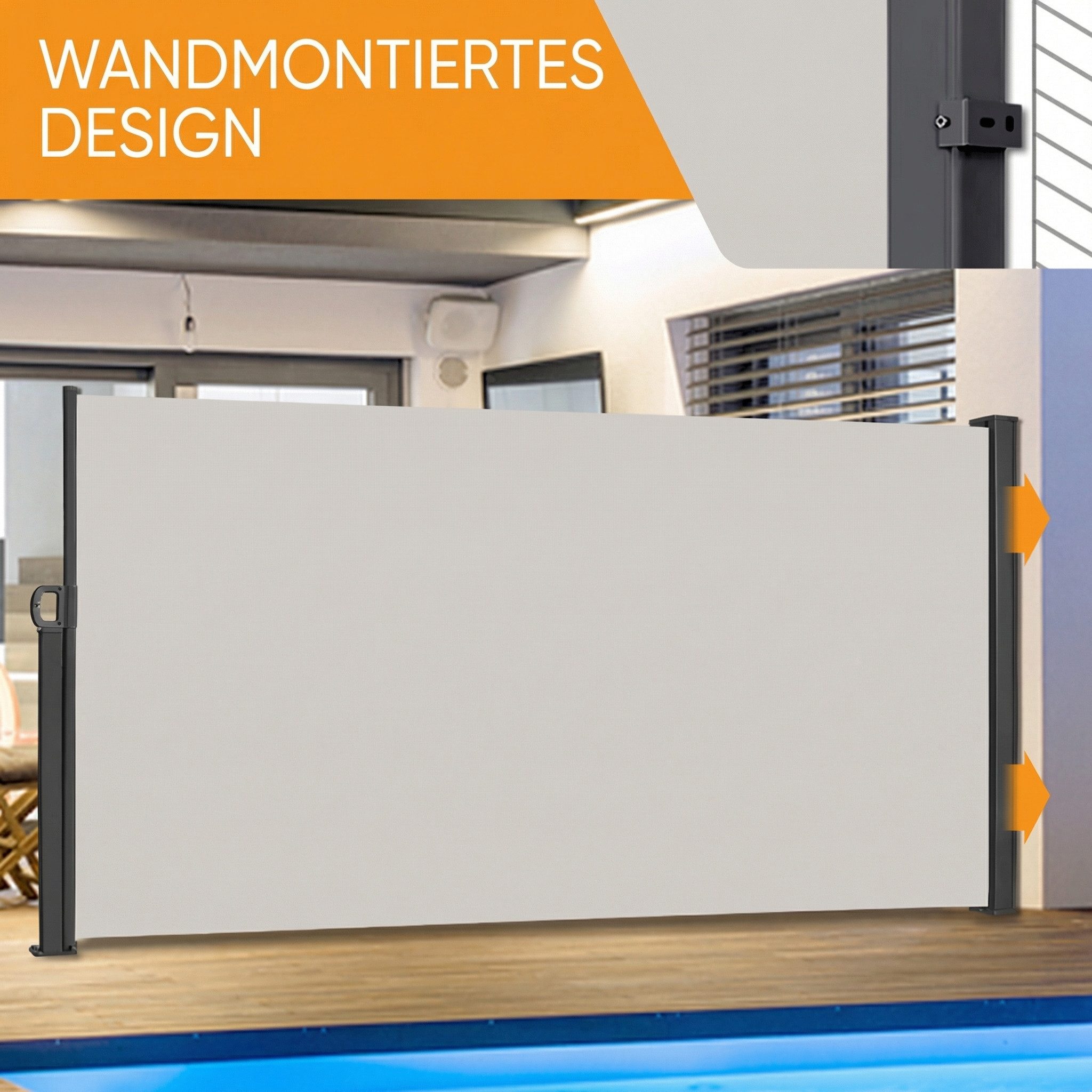 Ferghana Seitenarmmarkise Ausziehbare Seitenmarkise, Sichtschutz Balkon (Sonnenschutz Windschutz Wasserdicht, Seitenrollo für Terrasse Garten Pool) Anthrazit Dunkelgrau Hellgrau