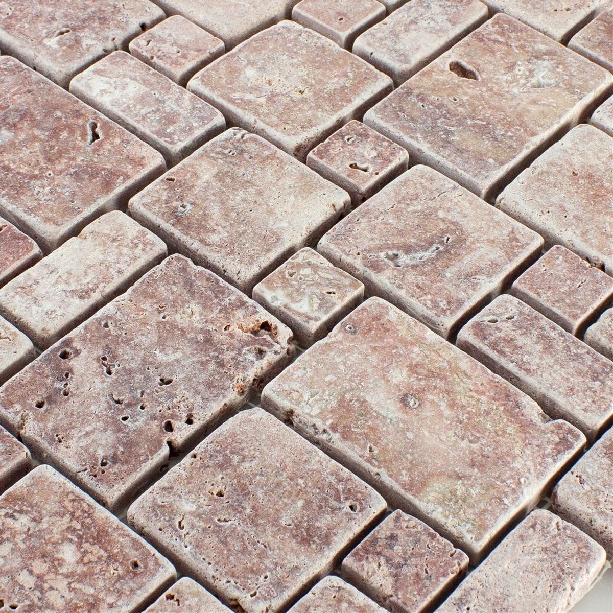 Mosafil Mosaikfliesen Naturstein Travertin Mosaikfliesen LaGrange, Travertin 30.500x30.500, rot, Rutschfest